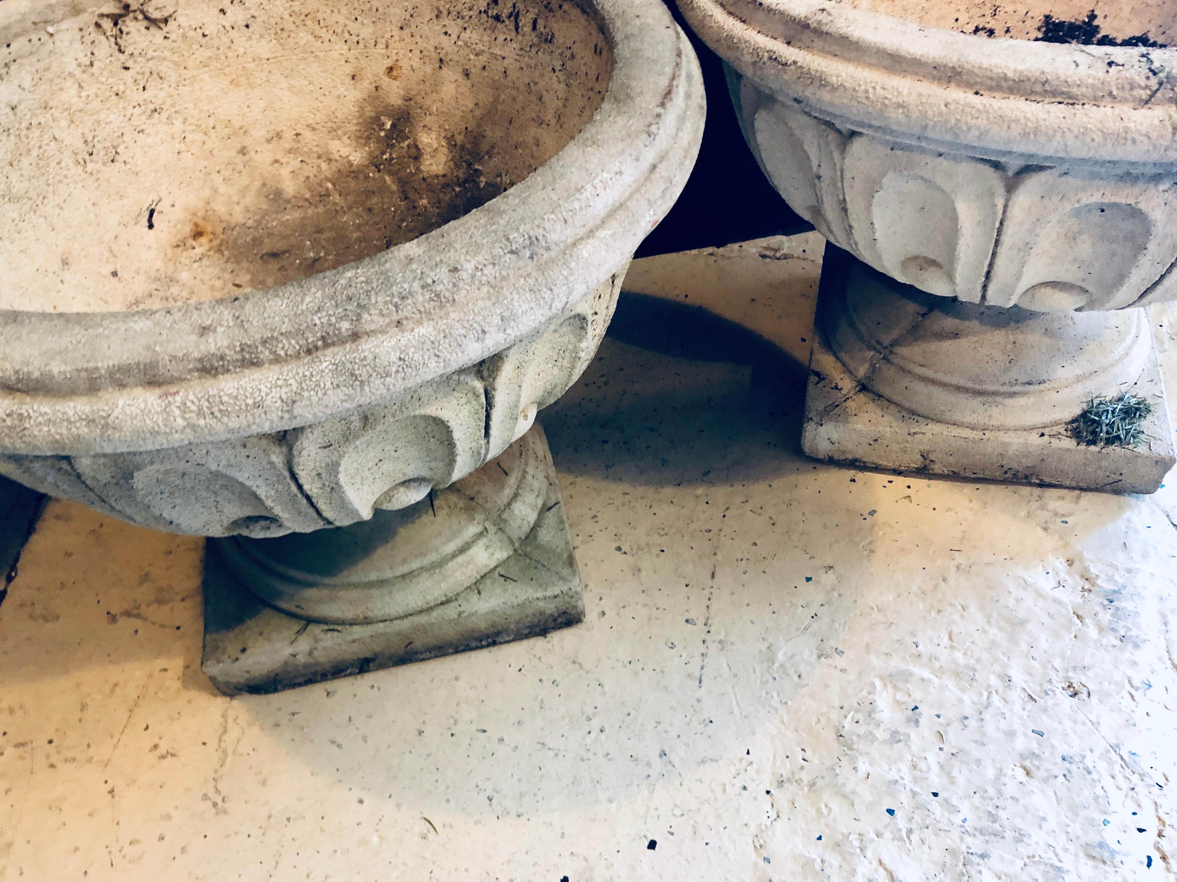 20th Century Set of Four Cast Stone Urns or Flower Pots