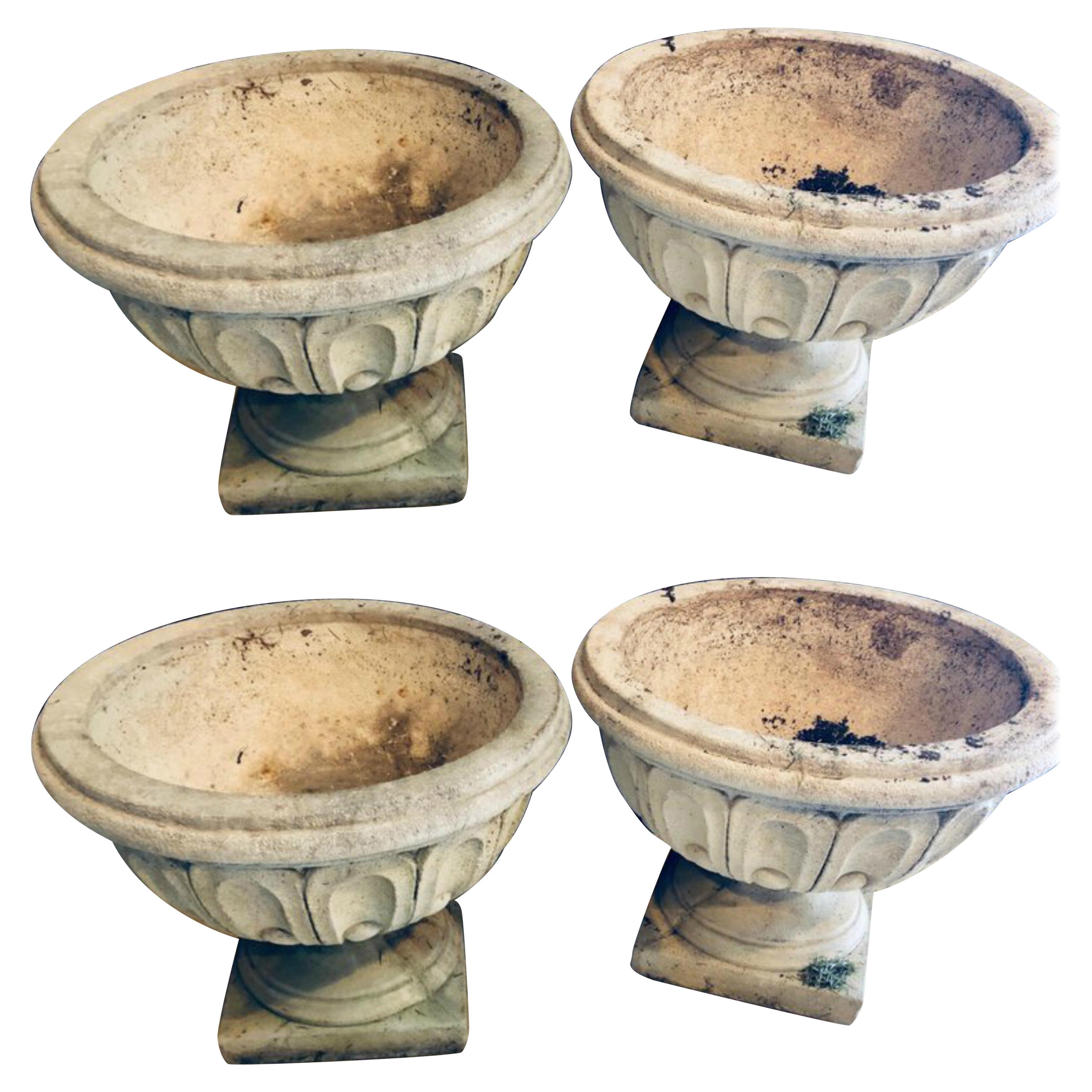 Set of Four Cast Stone Urns or Flower Pots