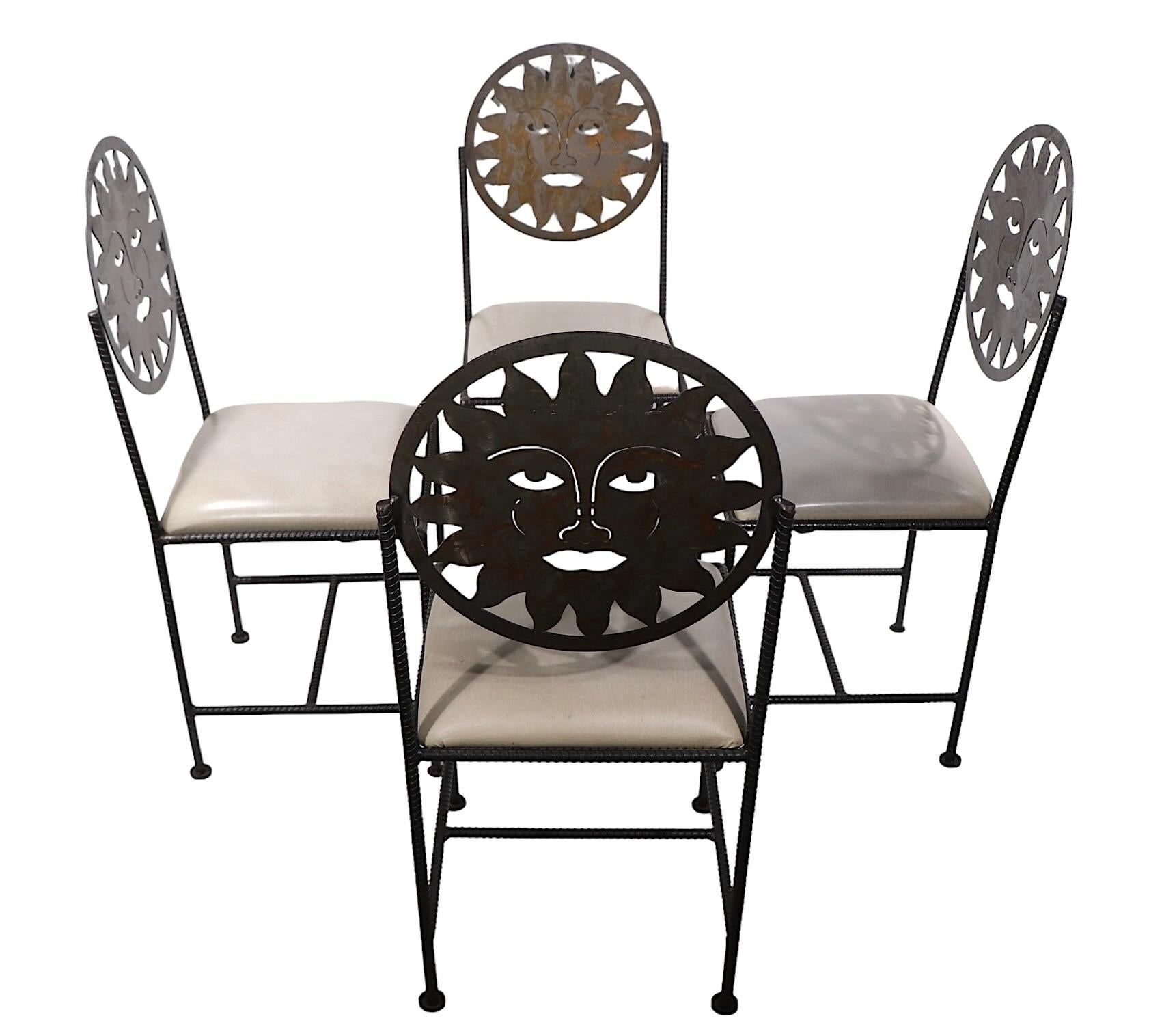 Set of Four Celestial Sun Face Metal  Dining Chairs Made in Mexico c 1990's 5