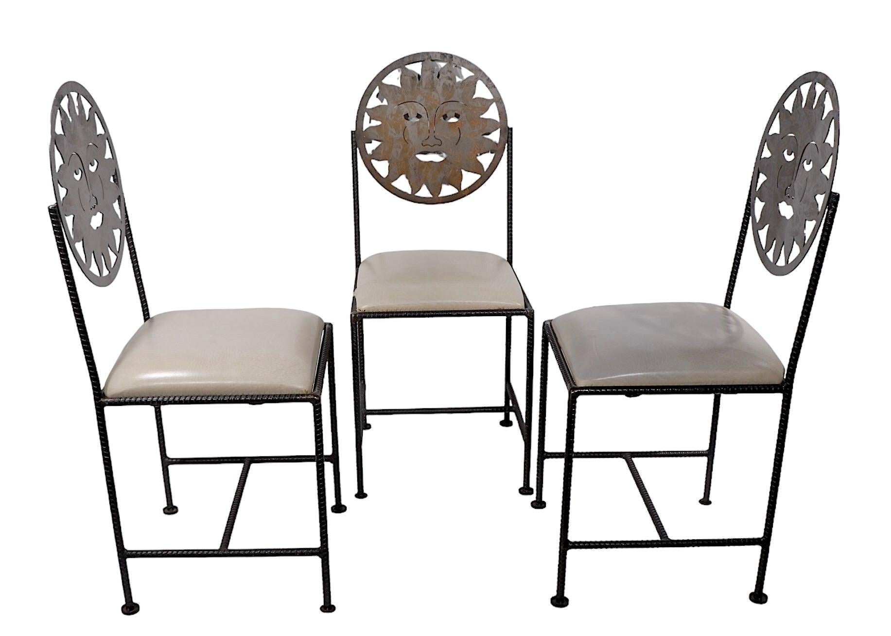Set of Four Celestial Sun Face Metal  Dining Chairs Made in Mexico c 1990's 7