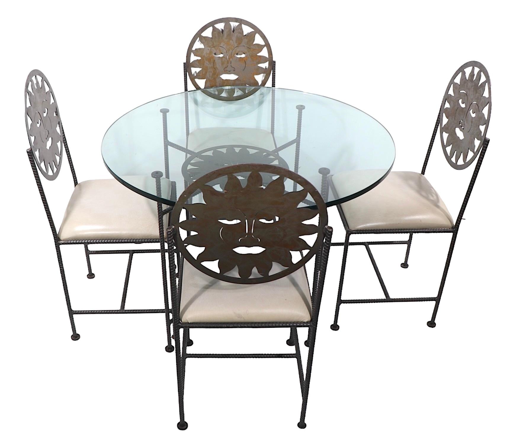 Set of Four Celestial Sun Face Metal  Dining Chairs Made in Mexico c 1990's 10