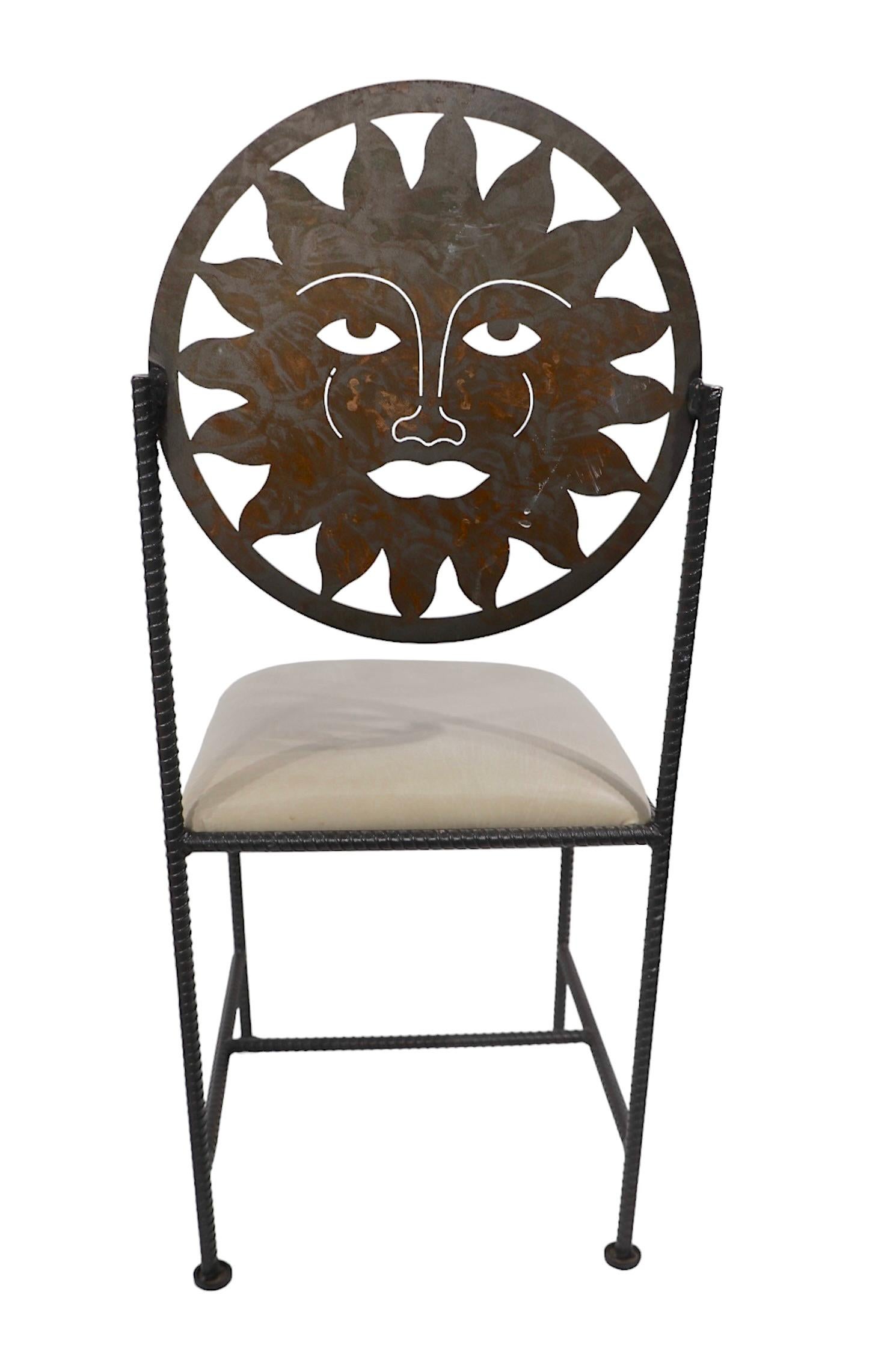 Mid-Century Modern Set of Four Celestial Sun Face Metal  Dining Chairs Made in Mexico c 1990's