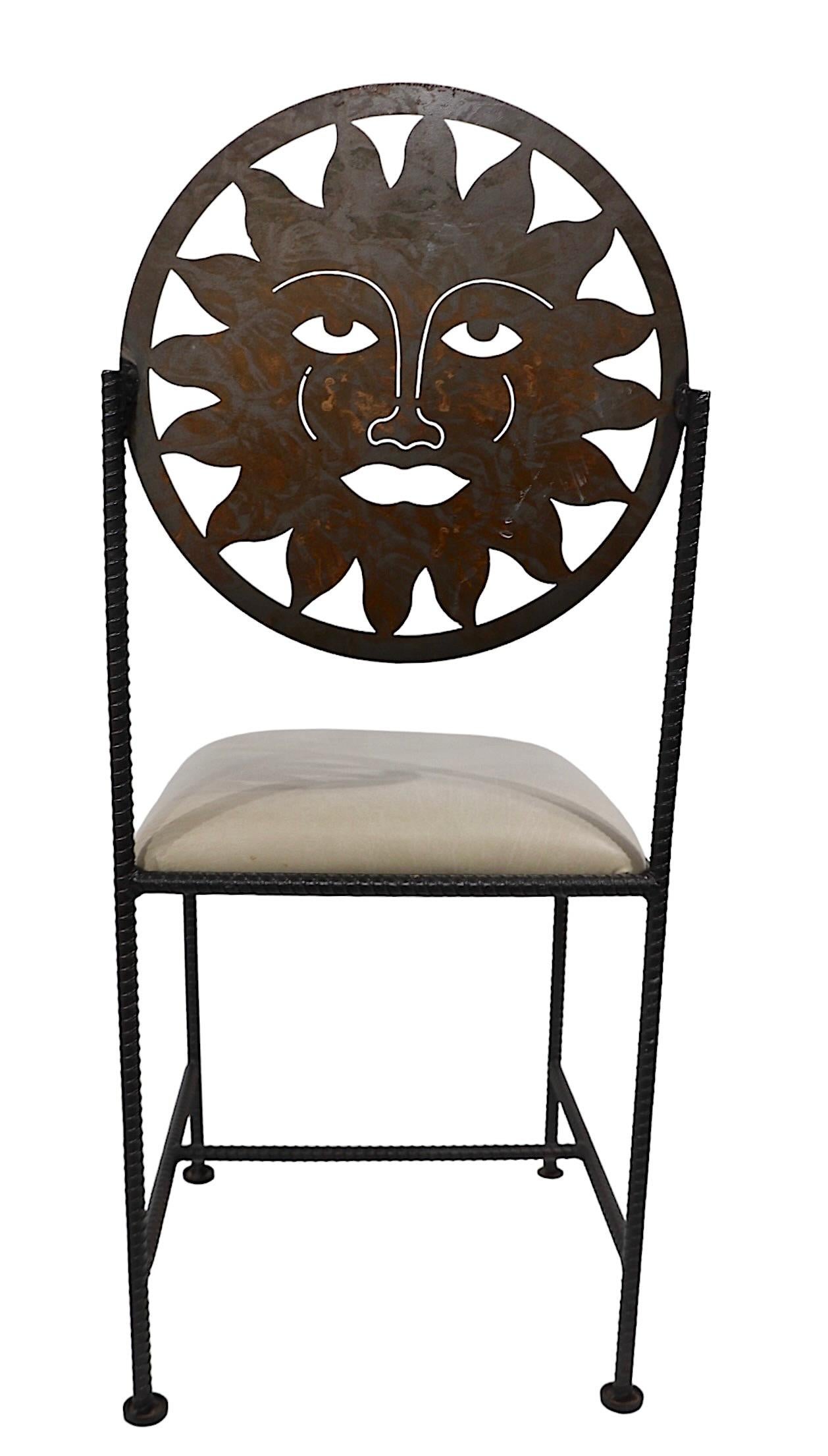 Set of Four Celestial Sun Face Metal  Dining Chairs Made in Mexico c 1990's In Good Condition In New York, NY