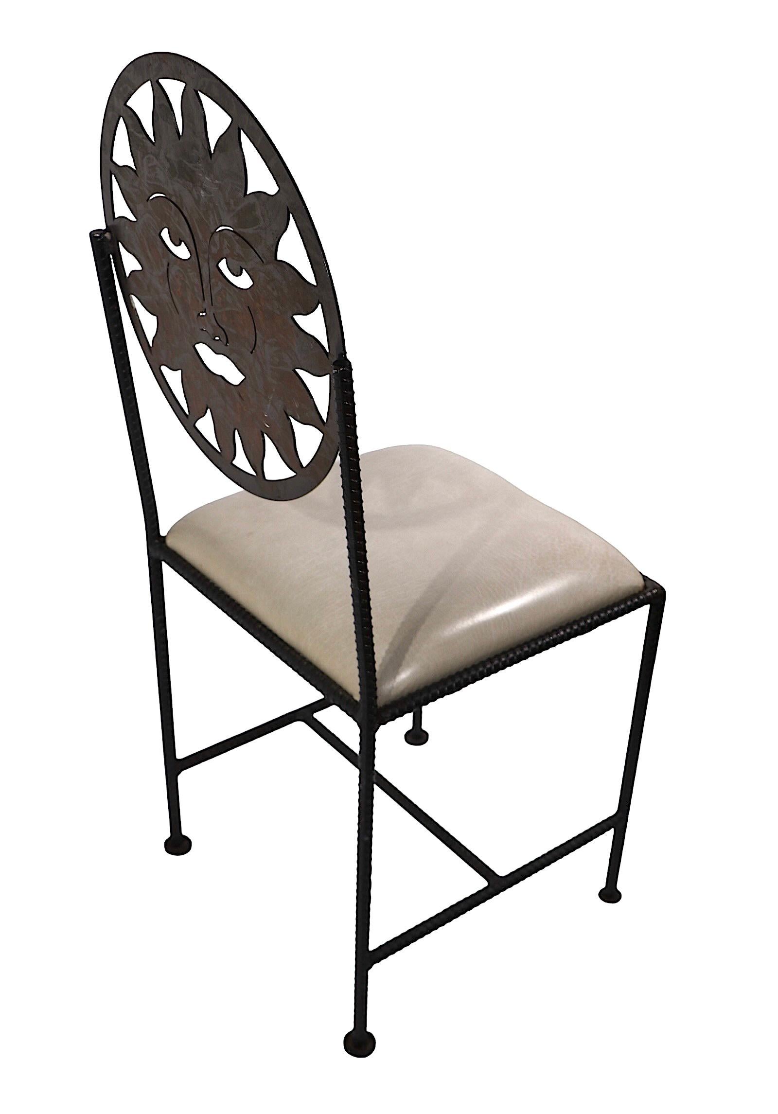 20th Century Set of Four Celestial Sun Face Metal  Dining Chairs Made in Mexico c 1990's