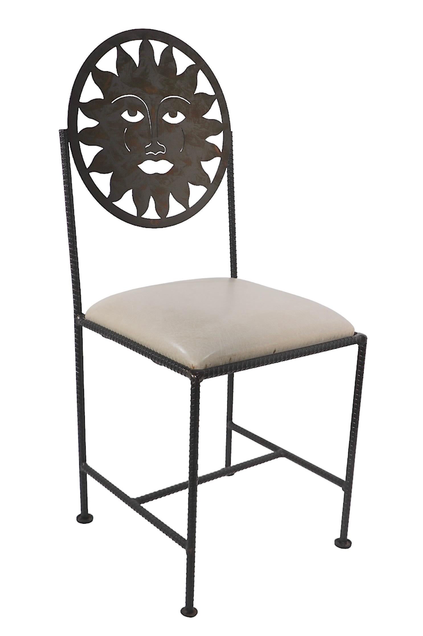 Set of Four Celestial Sun Face Metal  Dining Chairs Made in Mexico c 1990's 1