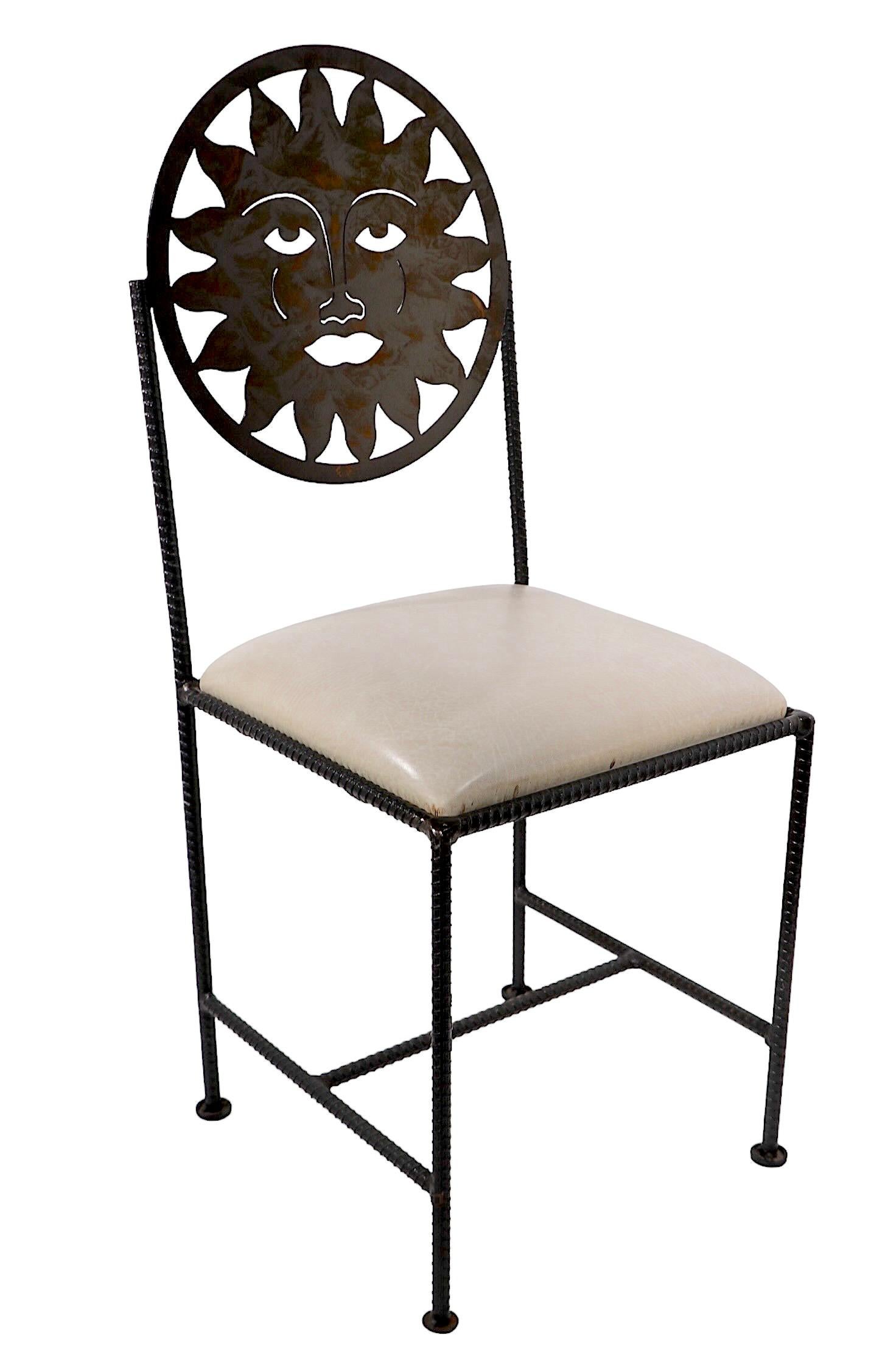 Set of Four Celestial Sun Face Metal  Dining Chairs Made in Mexico c 1990's 3