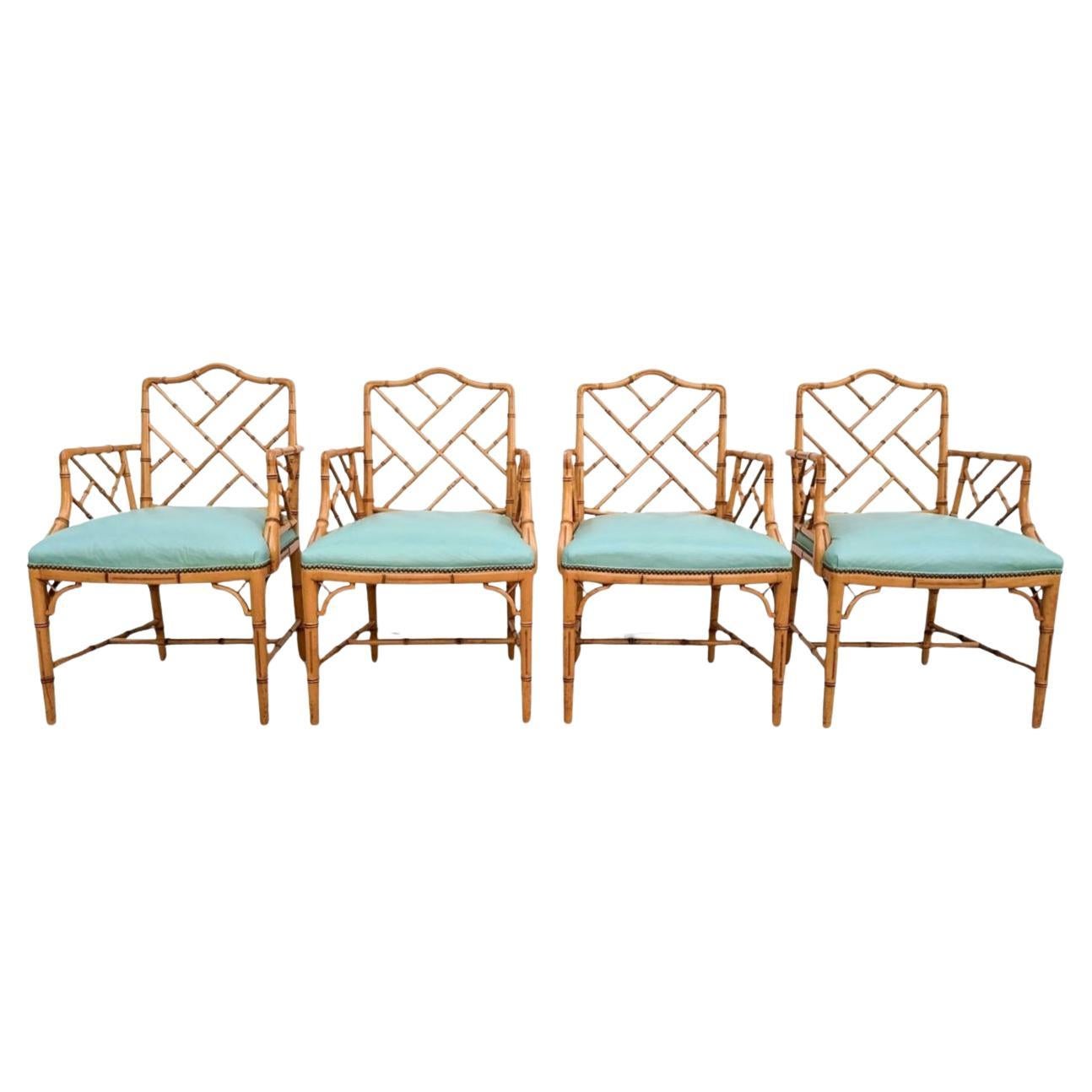Set of Four Century Faux Bamboo Chinese Chippendale Style Armchairs