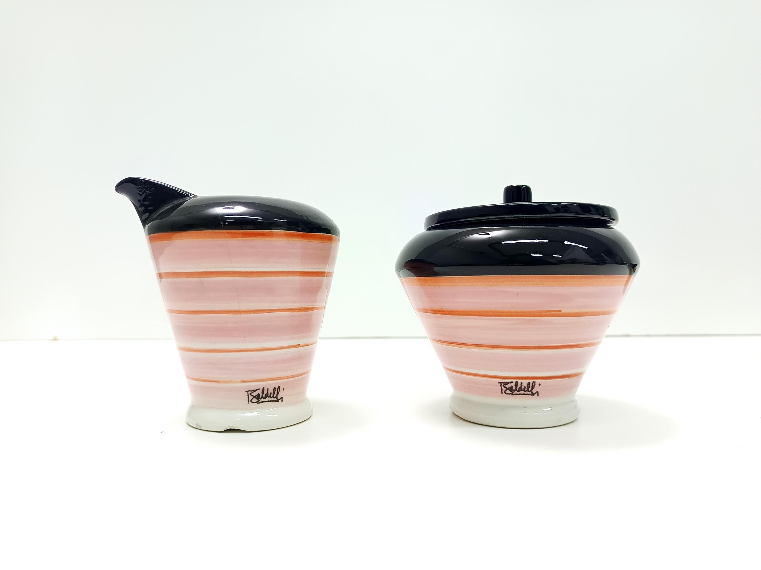 Juego de cuatro tazas de café de cerámica de Baldelli con lechera y azucarero, Italia en Excelente estado para la venta en Bresso, Lombardy