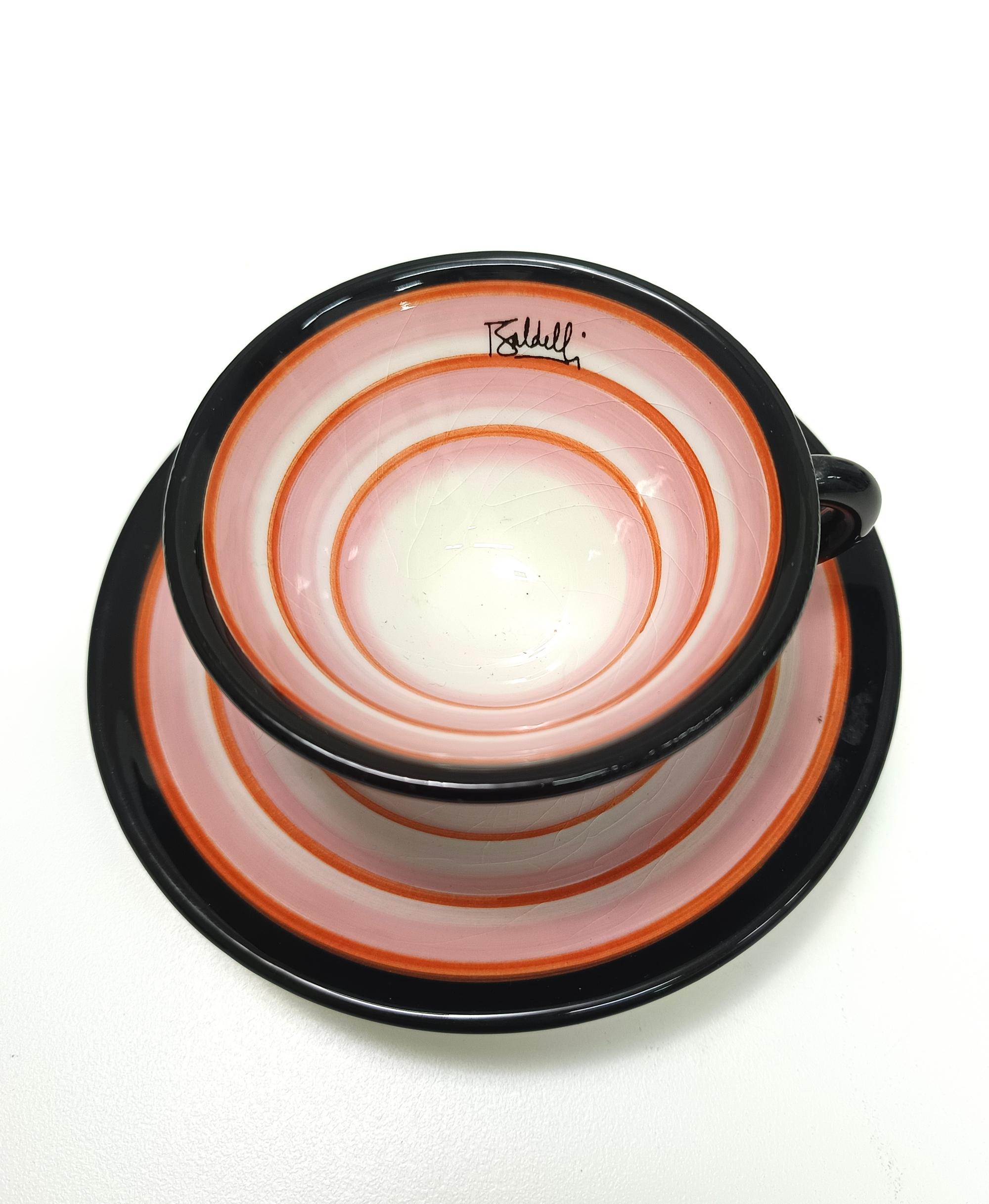 Juego de cuatro tazas de café de cerámica de Baldelli con lechera y azucarero, Italia Cerámico en venta