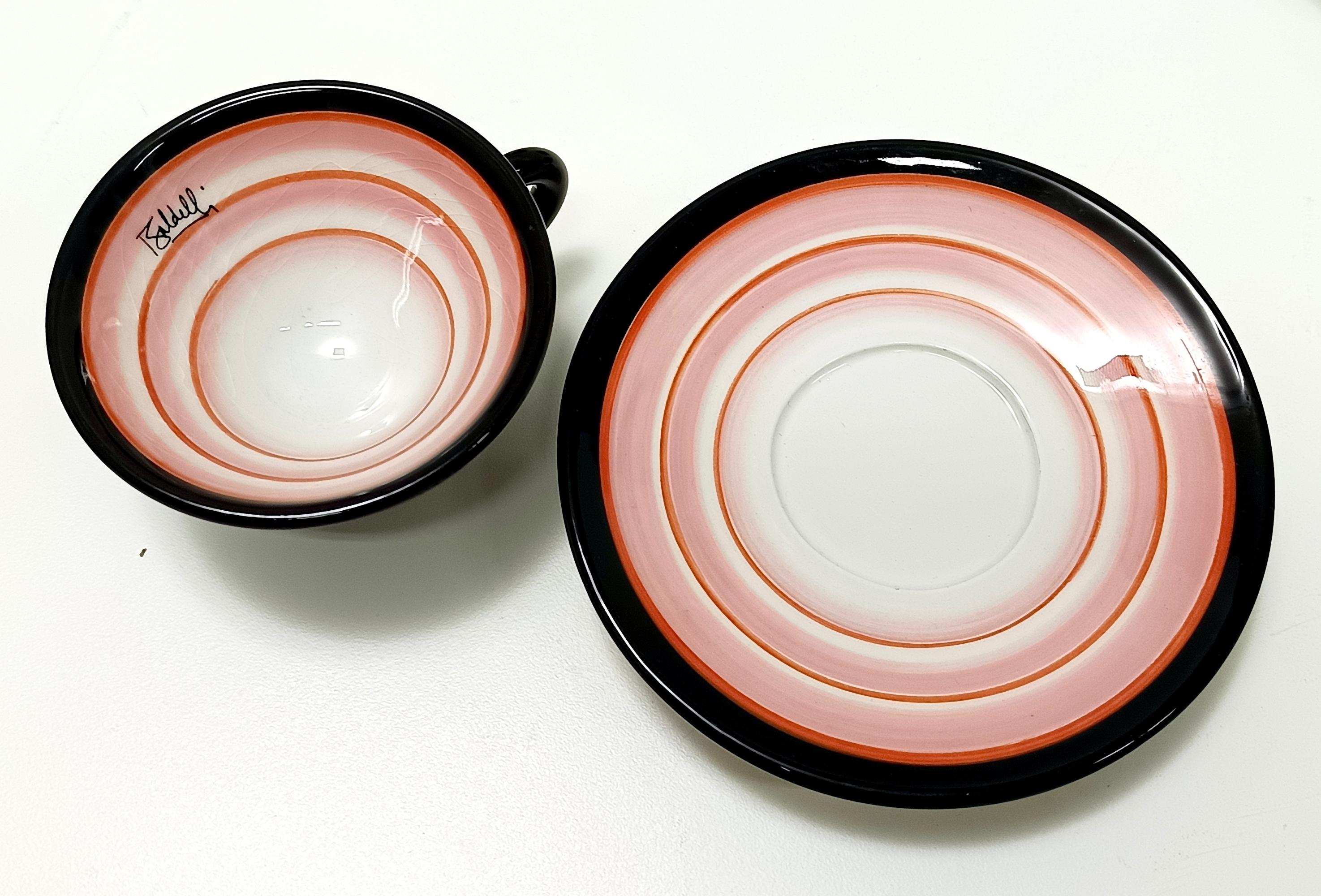 Juego de cuatro tazas de café de cerámica de Baldelli con lechera y azucarero, Italia en venta 1