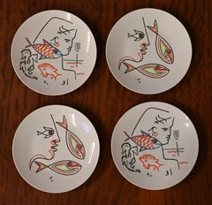 Set of Four Ceramic Plates by Jean Cocteau, 1960s