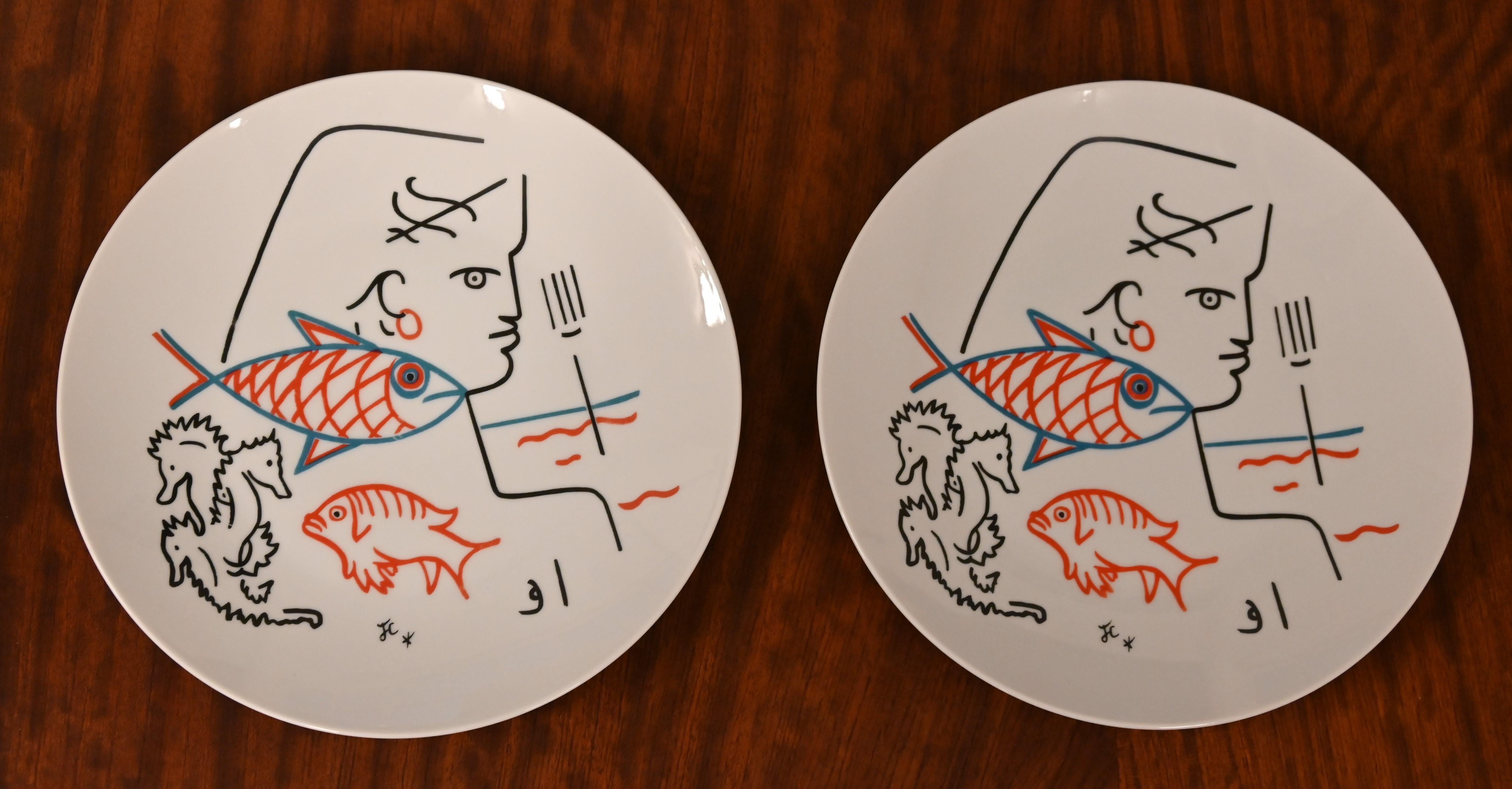Mid-Century Modern Set of Four Ceramic Plates by Jean Cocteau, 1960s