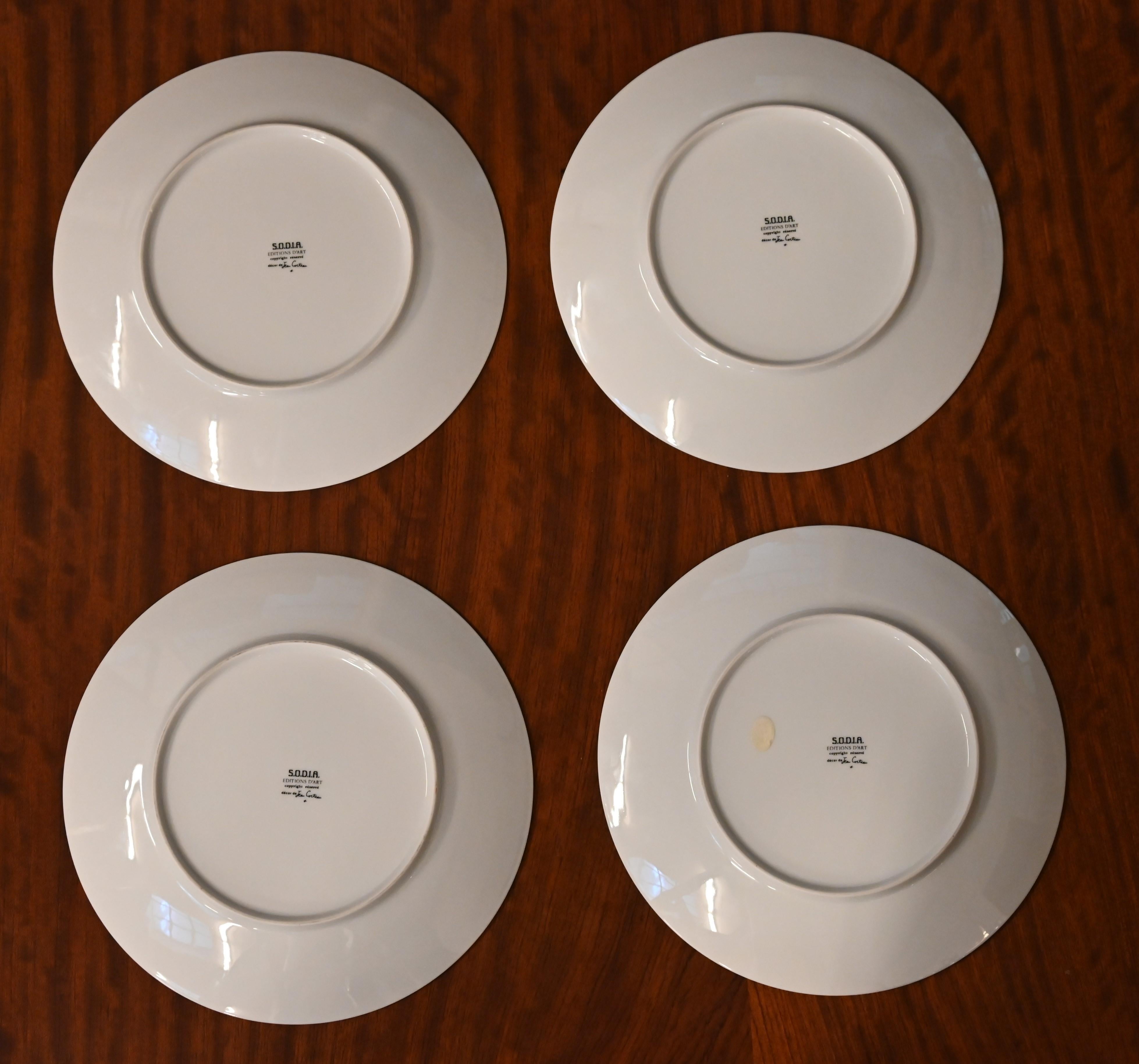 Set of Four Ceramic Plates by Jean Cocteau, 1960s 1