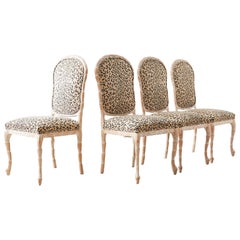 Set of Four Cerused Faux Bois Dining Chairs