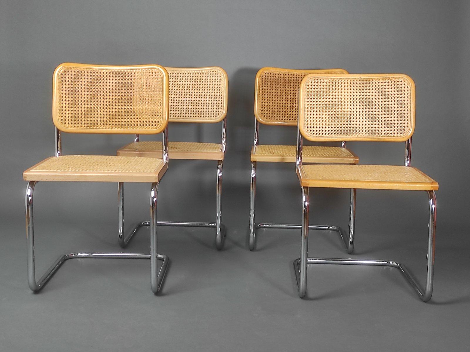 Satz von vier Cesca-Stühlen von Marcel Breuer, Italien, 1970er Jahre (Ende des 20. Jahrhunderts) im Angebot