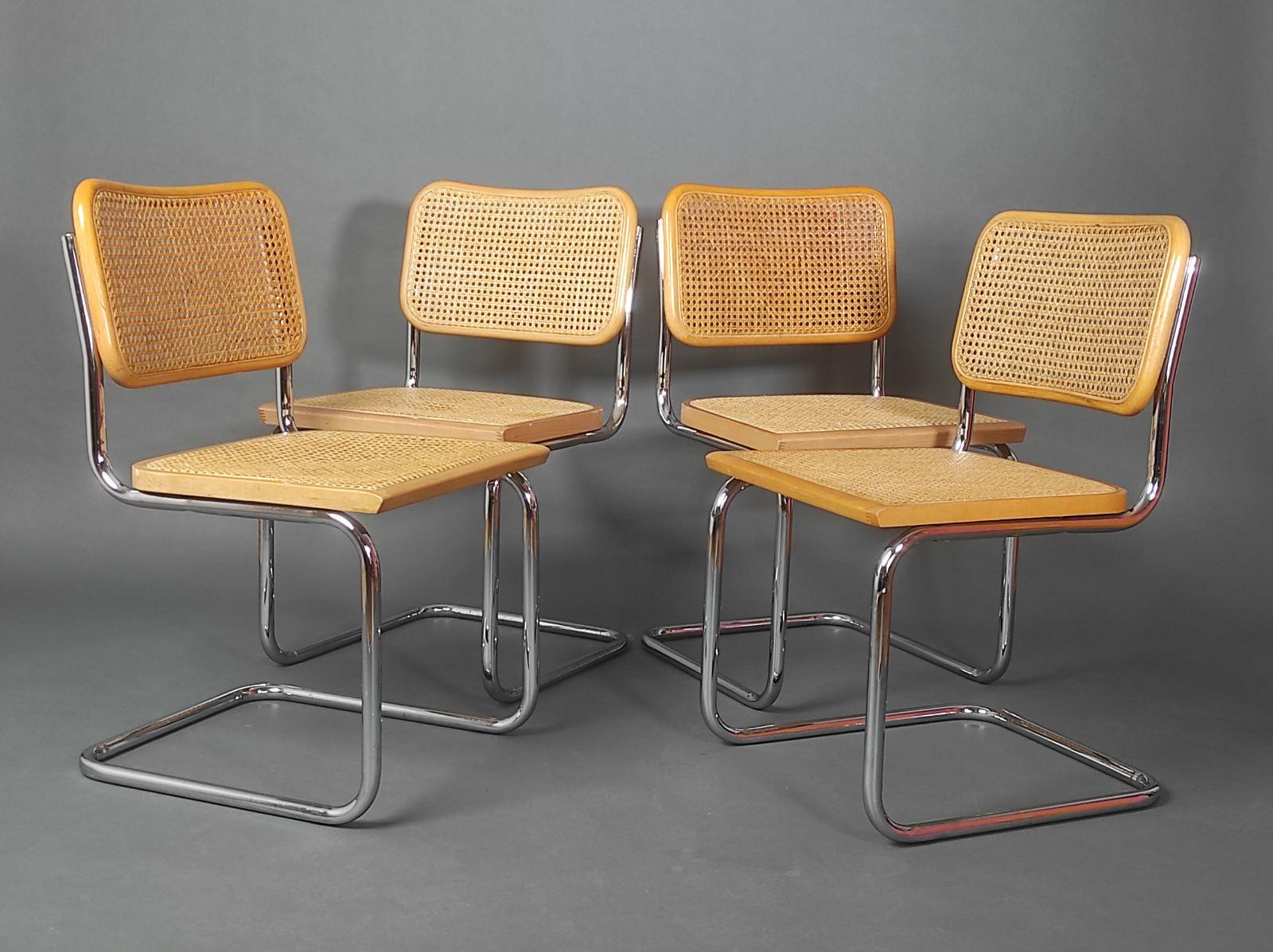 Canne Ensemble de quatre chaises Cesca par Marcel Breuer, Italie, 1970 en vente