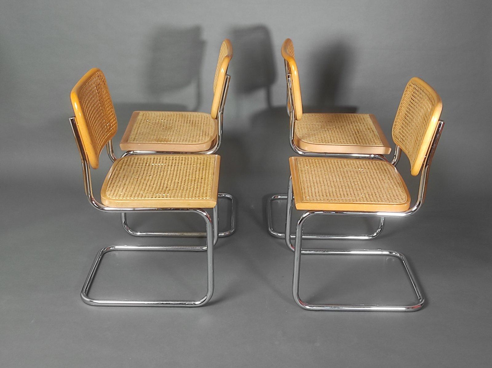 Set of Four Cesca Chair By Marcel Breuer Italy 1970s For Sale 1
