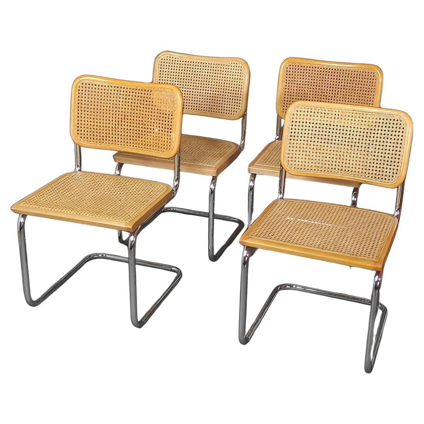 Set of Four Cesca Chair By Marcel Breuer Italy 1970s For Sale