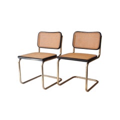 Marcel Breuer Cesca B-32 Gavina Brass Black Wood  Set of 4 Chairs, Spain, 1960