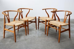 Set of Four CH24 ''Wishbone'' Chairs by Hans J. Wegner Oak Papercord Carl Hansen