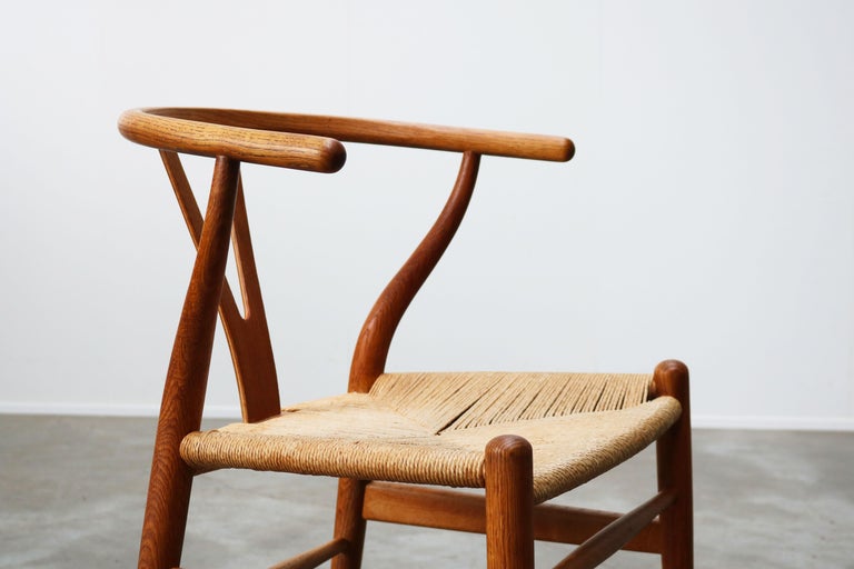 Set of Four CH24 ''Wishbone'' Chairs by Hans J. Wegner Oak Papercord