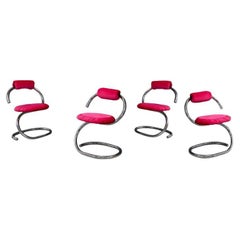 Set of Four Chair by Giotto Stoppino Series "Cobra" Pink