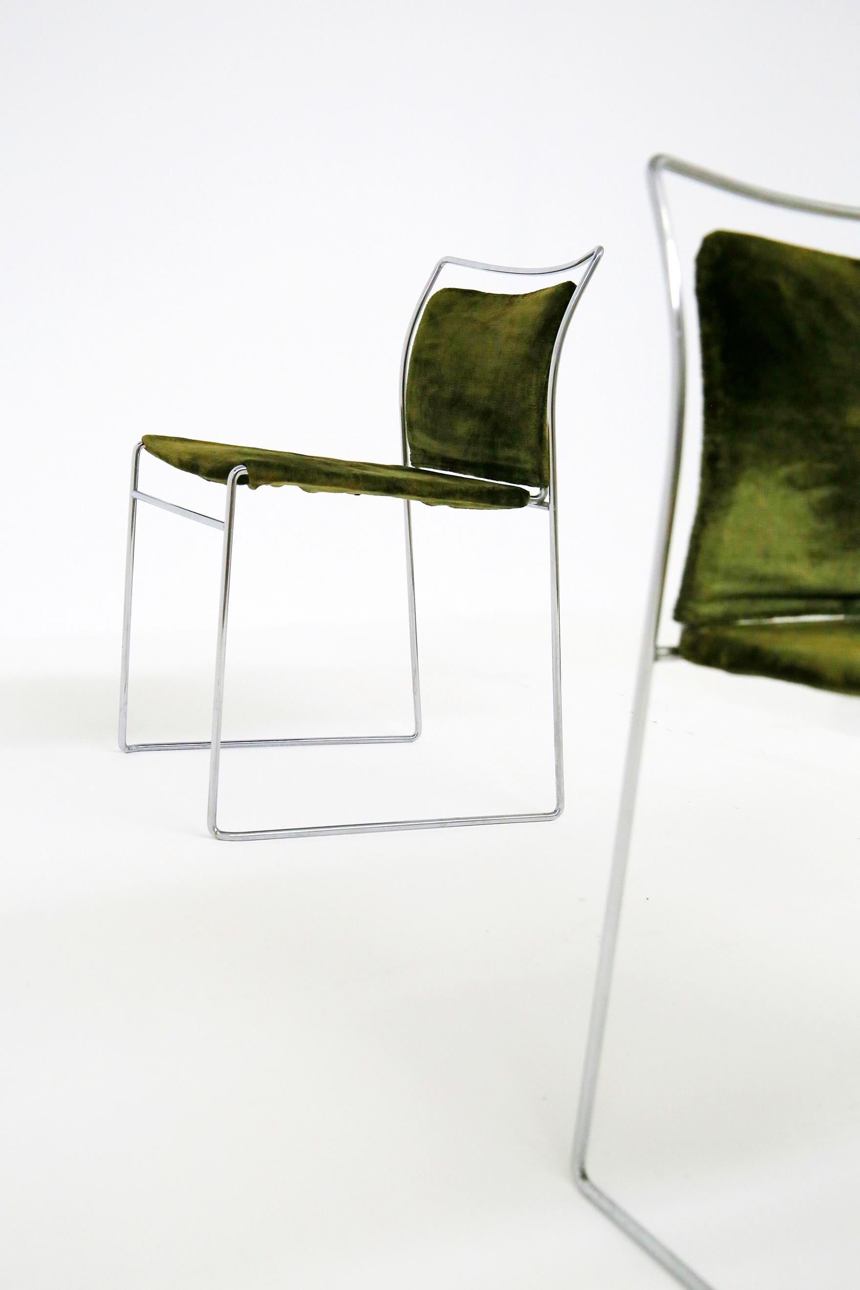 Set of Four Chair in Green Velvet by Takahama for Gavina Model Tulu, 1969 4