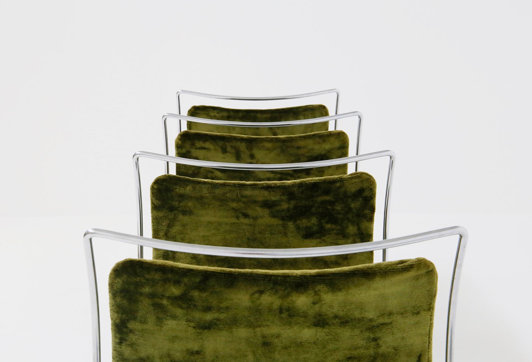 Set of Four Chair in Green Velvet by Takahama for Gavina Model Tulu, 1969 5