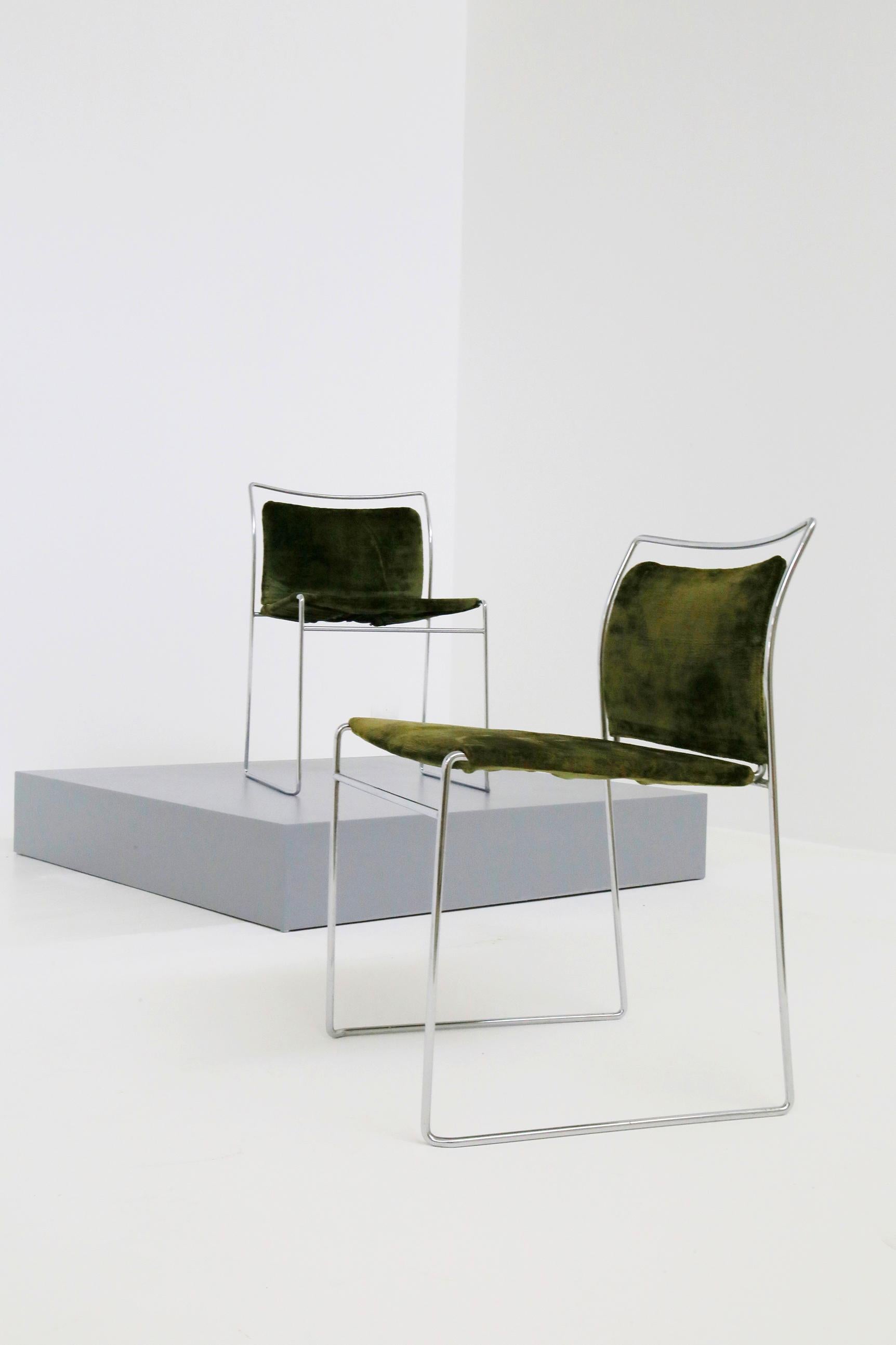 Italian Set of Four Chair in Green Velvet by Takahama for Gavina Model Tulu, 1969
