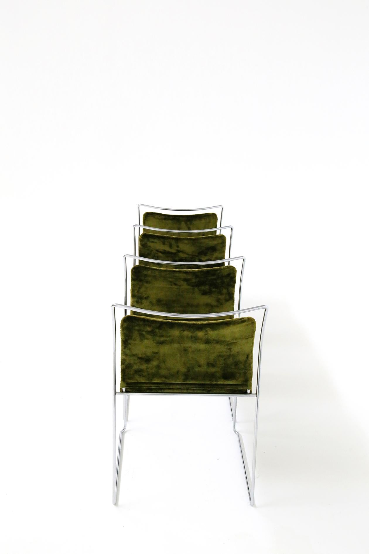 Mid-20th Century Set of Four Chair in Green Velvet by Takahama for Gavina Model Tulu, 1969