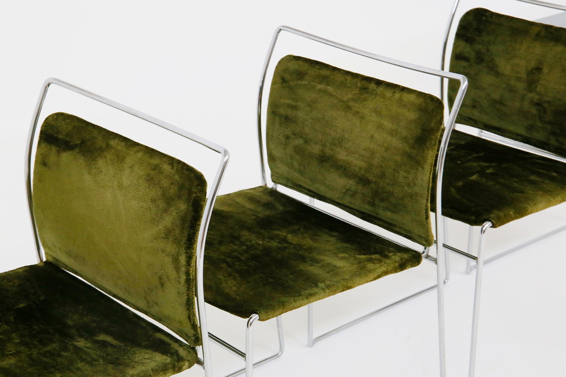 Steel Set of Four Chair in Green Velvet by Takahama for Gavina Model Tulu, 1969