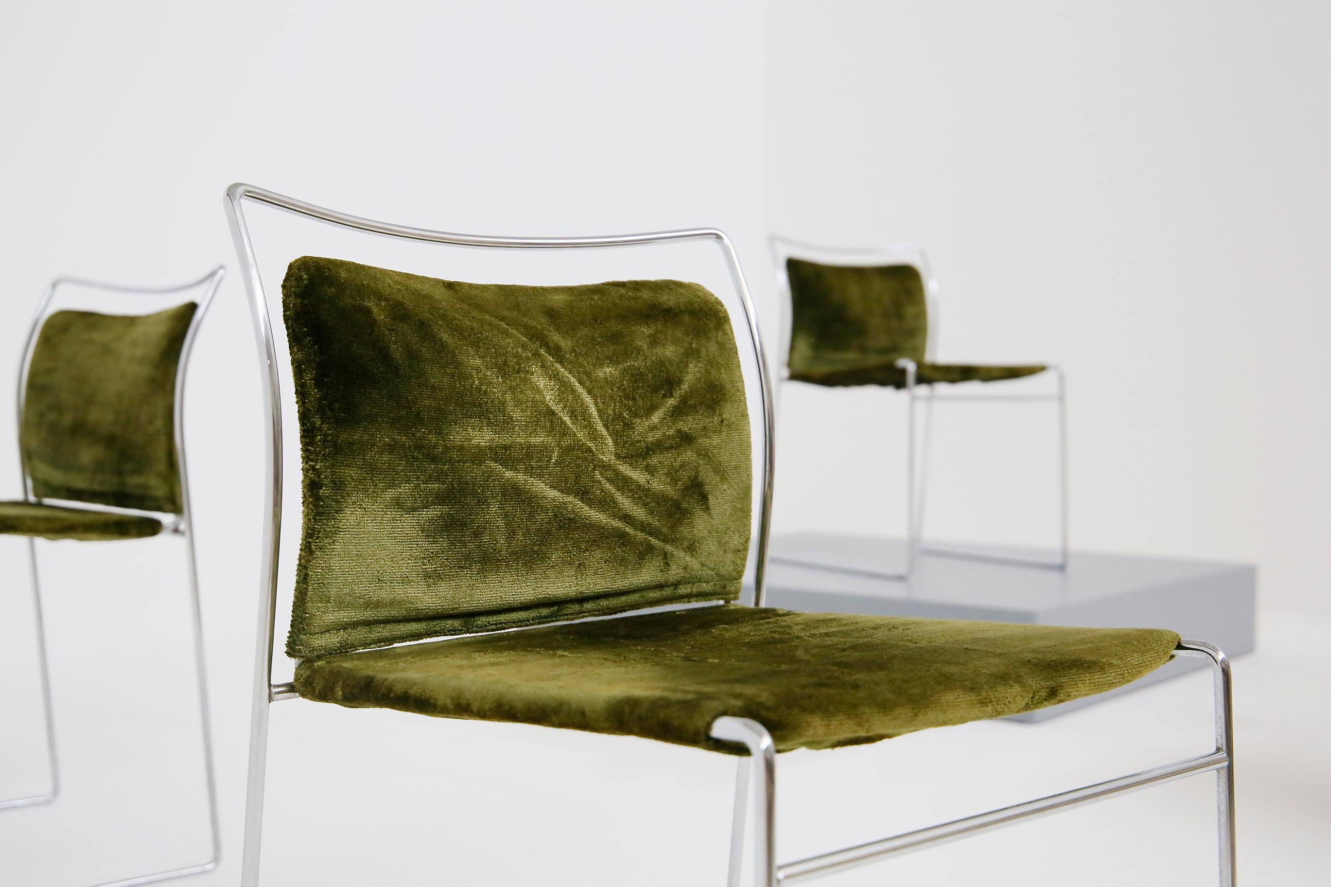 Set of Four Chair in Green Velvet by Takahama for Gavina Model Tulu, 1969 2