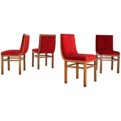 Set of Four Chairs Art Deco by Gino Levi Montalcini in Velvet and Rosewood