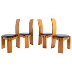 Set of Four Chairs by Afra 
Tobia Scarpa in Wood and Leather, 1980s