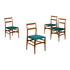 Set of Four Chairs by Gio Ponti Ashwood Velvet Upholstery, 1960s