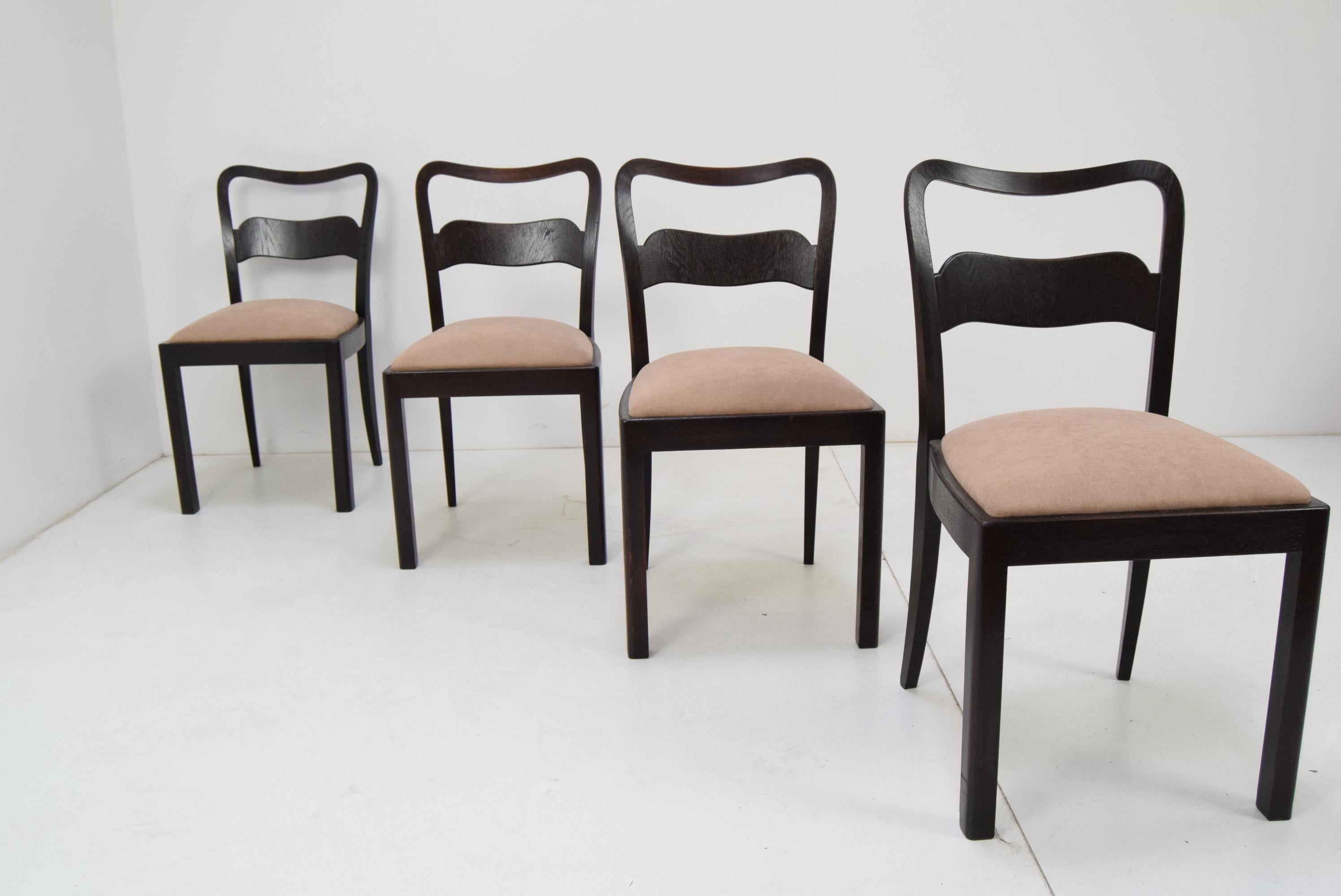 Fabric Set of Four Chairs, Czechoslovakia, 1940‘s
