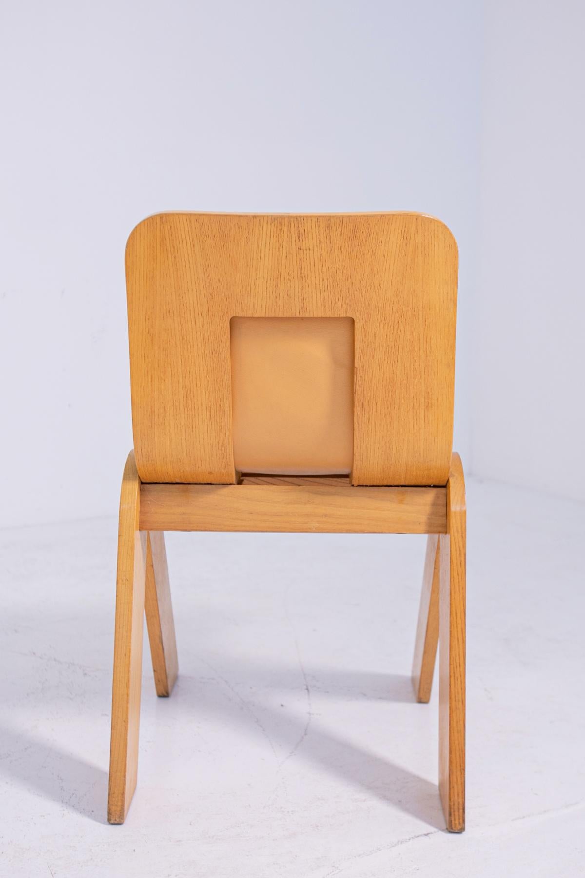Set of Four Chairs by Gigi Babadin in Wood and Leather, 1950s 2