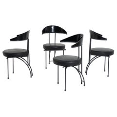 Set of Four Chairs by Philippe Starck Black Wood, 1970s