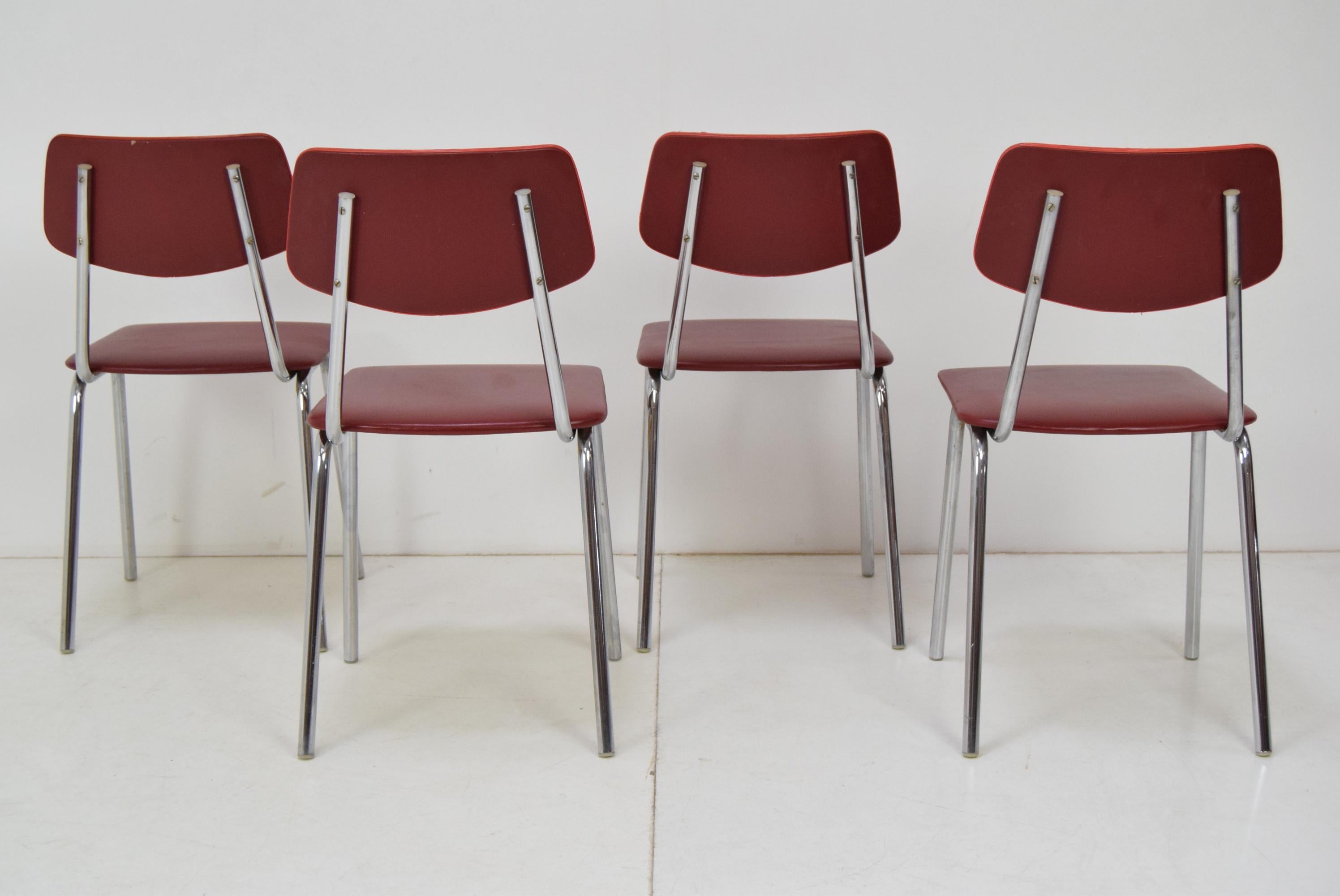 Faux Leather Set of Four Chairs, Czechoslovakia, 1970s For Sale