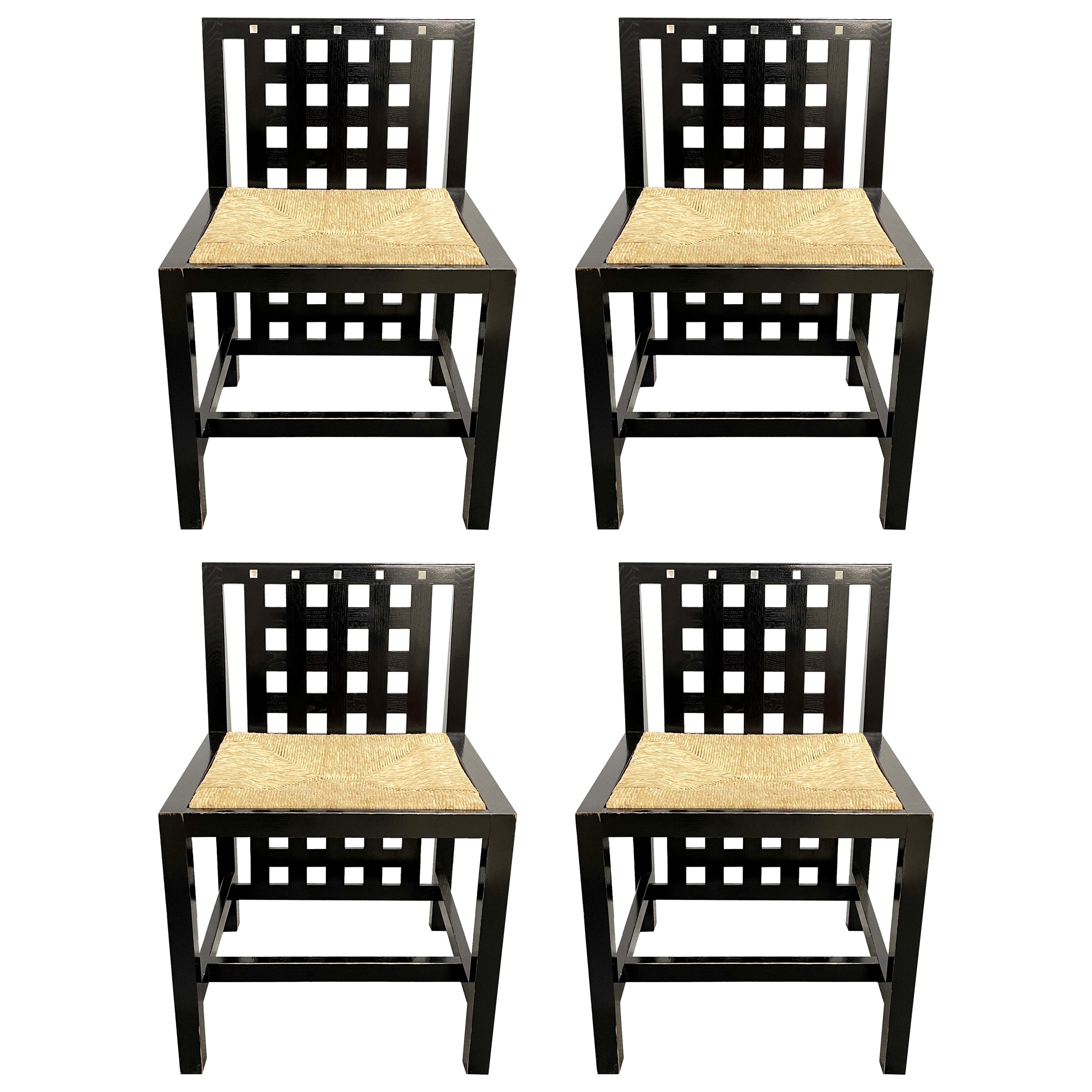 Set of Four Chairs Ds3 Charles Rennie Mackintosh Original Design Made in Italy