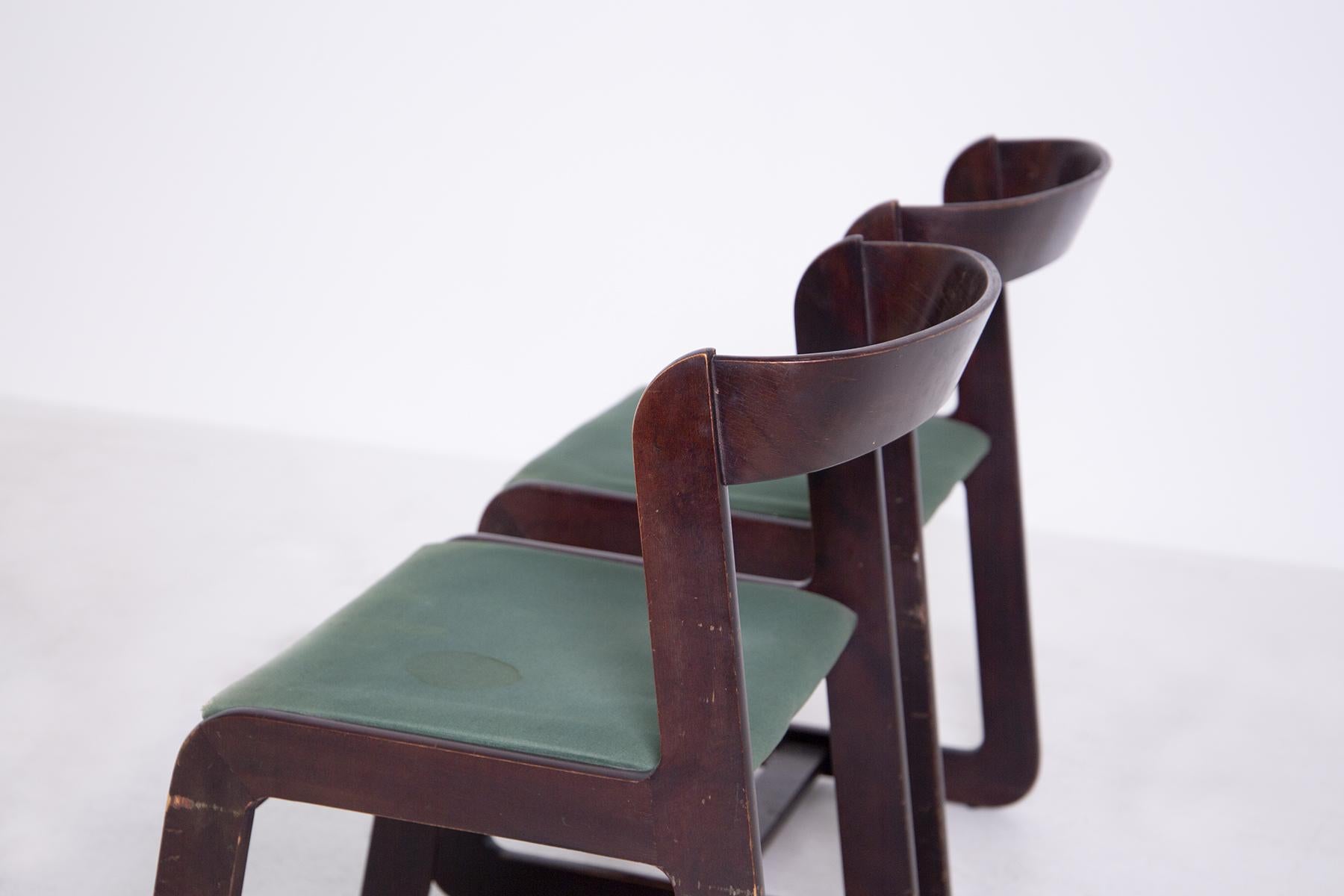 Mid-Century Modern Set of Four Chairs in Wood and Fabric by Willy Rizzo for Mario Sabot, 1970