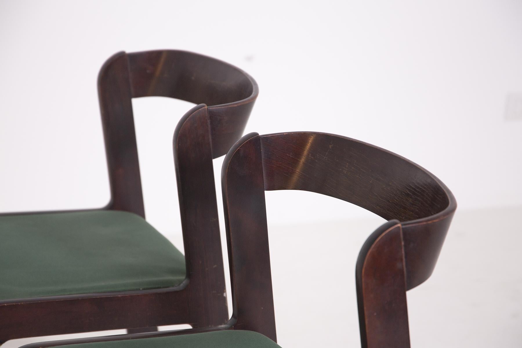 Italian Set of Four Chairs in Wood and Fabric by Willy Rizzo for Mario Sabot, 1970