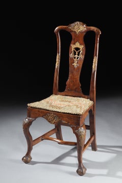 Chairs Set of 4 18th Century, Portuguese, Baroque, Parcel-Gilt, Walnut, Bargello