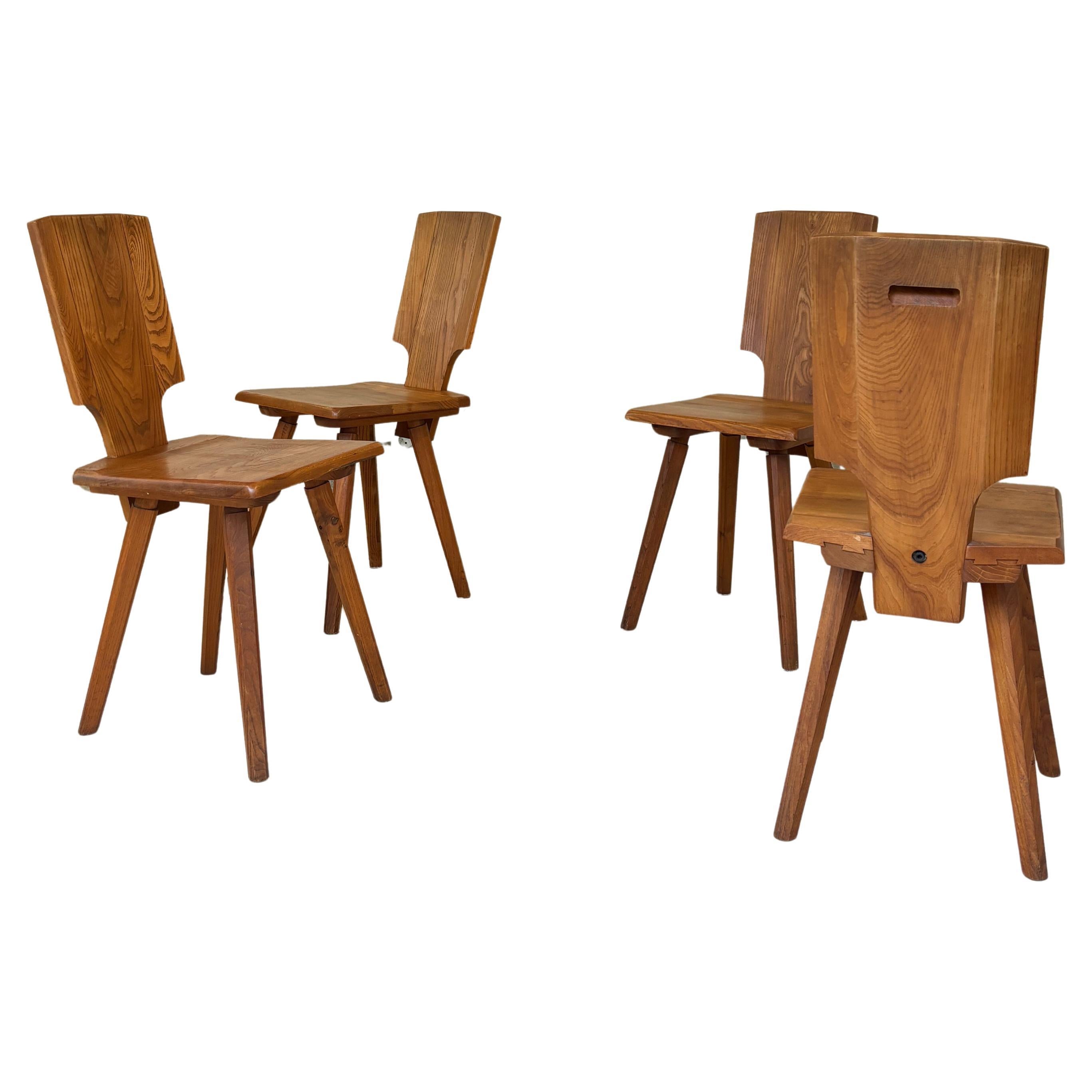 Set of four chairs S28A by Pierre Chapo For Sale