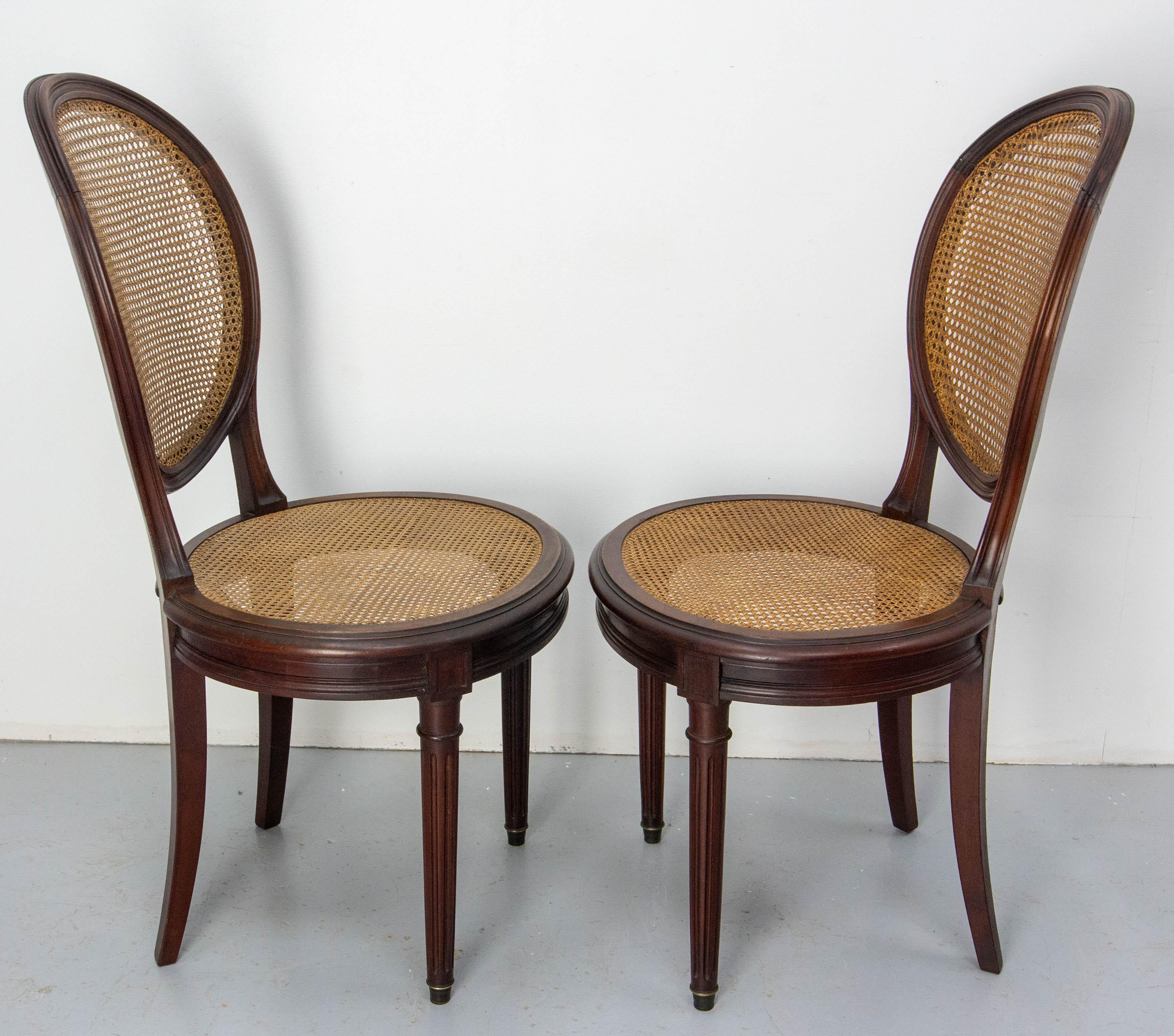 Set of Four Chairs & Two Armchairs Wood  & Cane Louis XVI St, French, circa 1900 For Sale 5