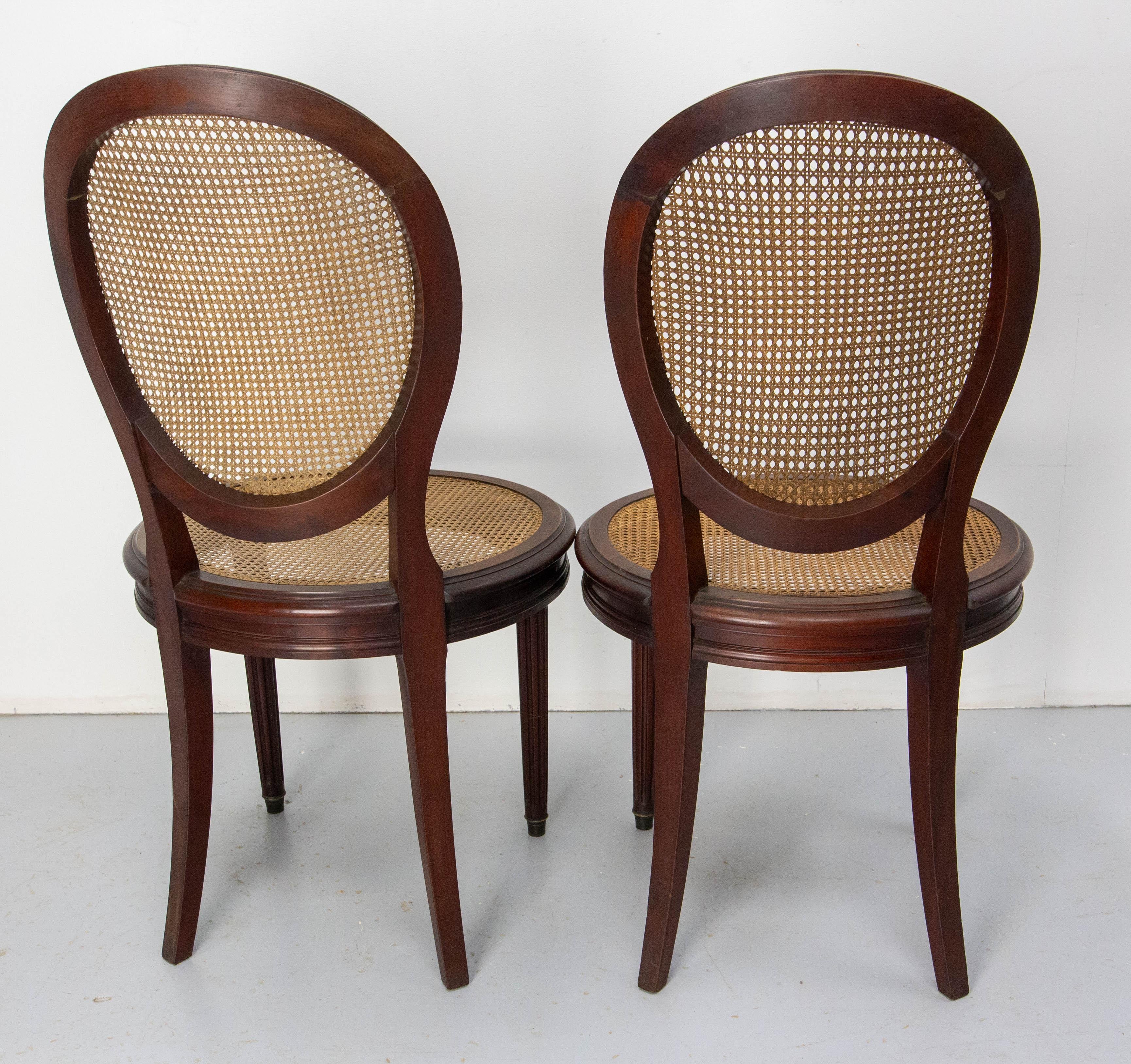 Set of Four Chairs & Two Armchairs Wood  & Cane Louis XVI St, French, circa 1900 For Sale 6
