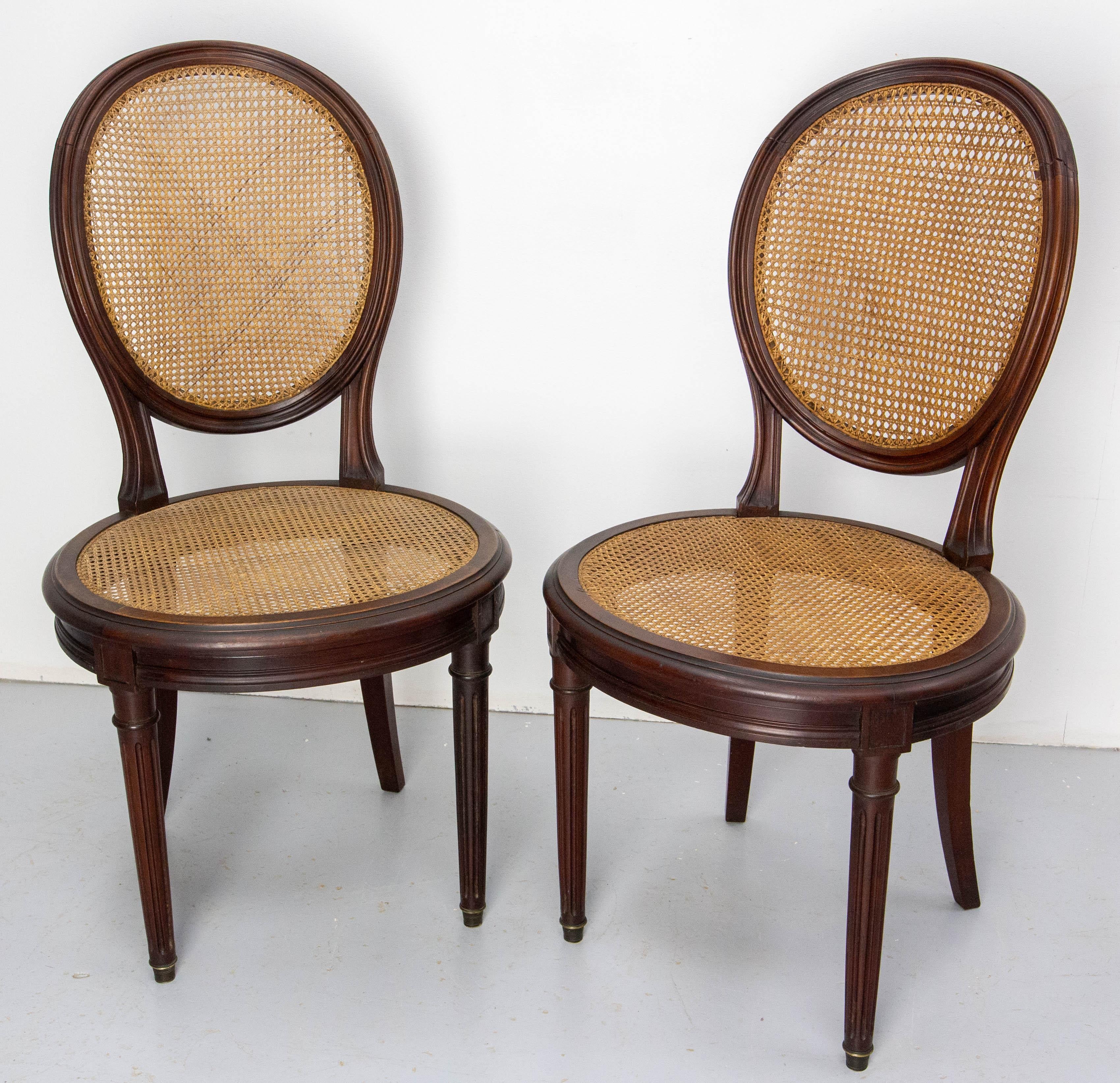 Set of Four Chairs & Two Armchairs Wood  & Cane Louis XVI St, French, circa 1900 For Sale 7