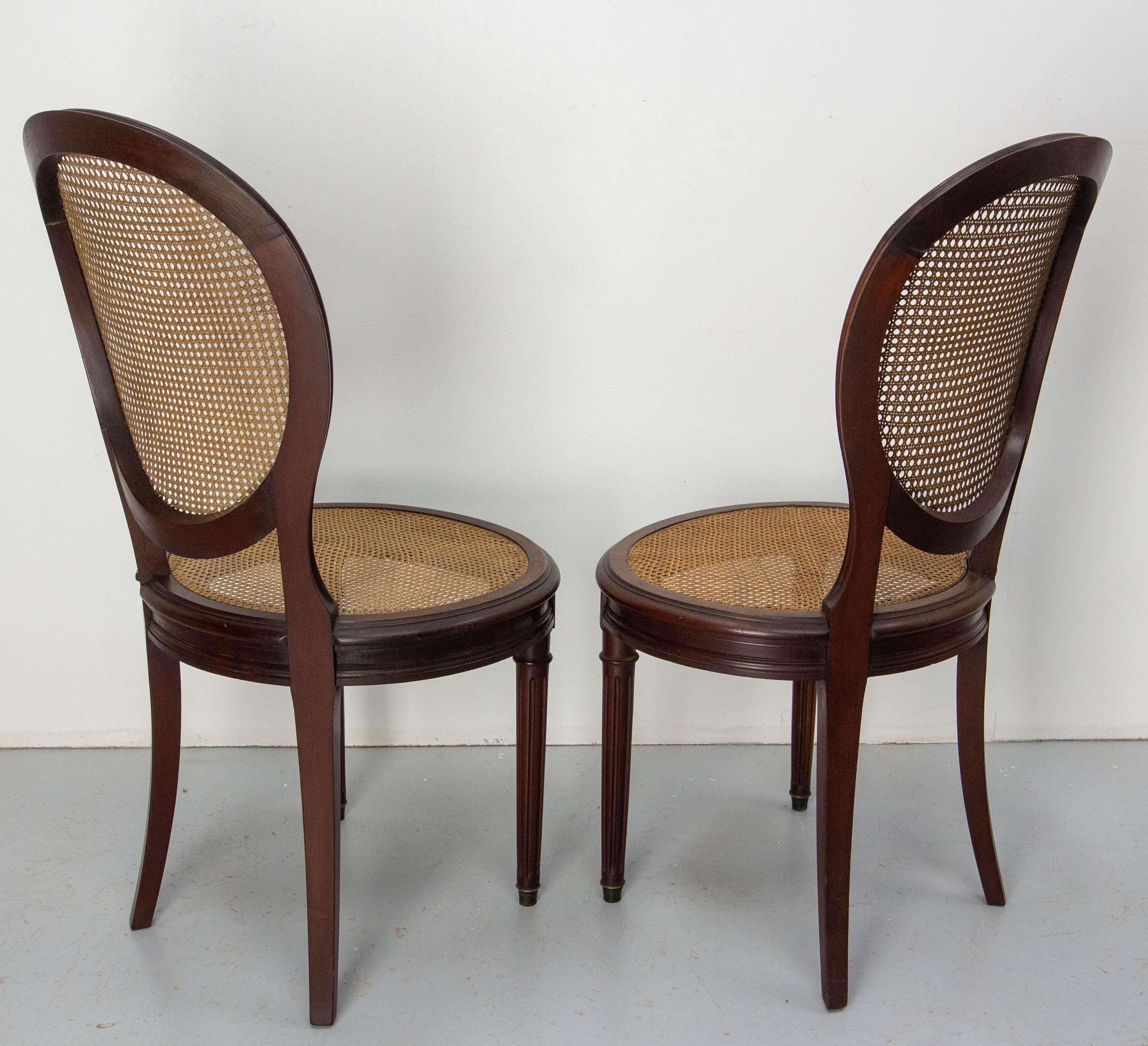 Set of Four Chairs & Two Armchairs Wood  & Cane Louis XVI St, French, circa 1900 For Sale 8