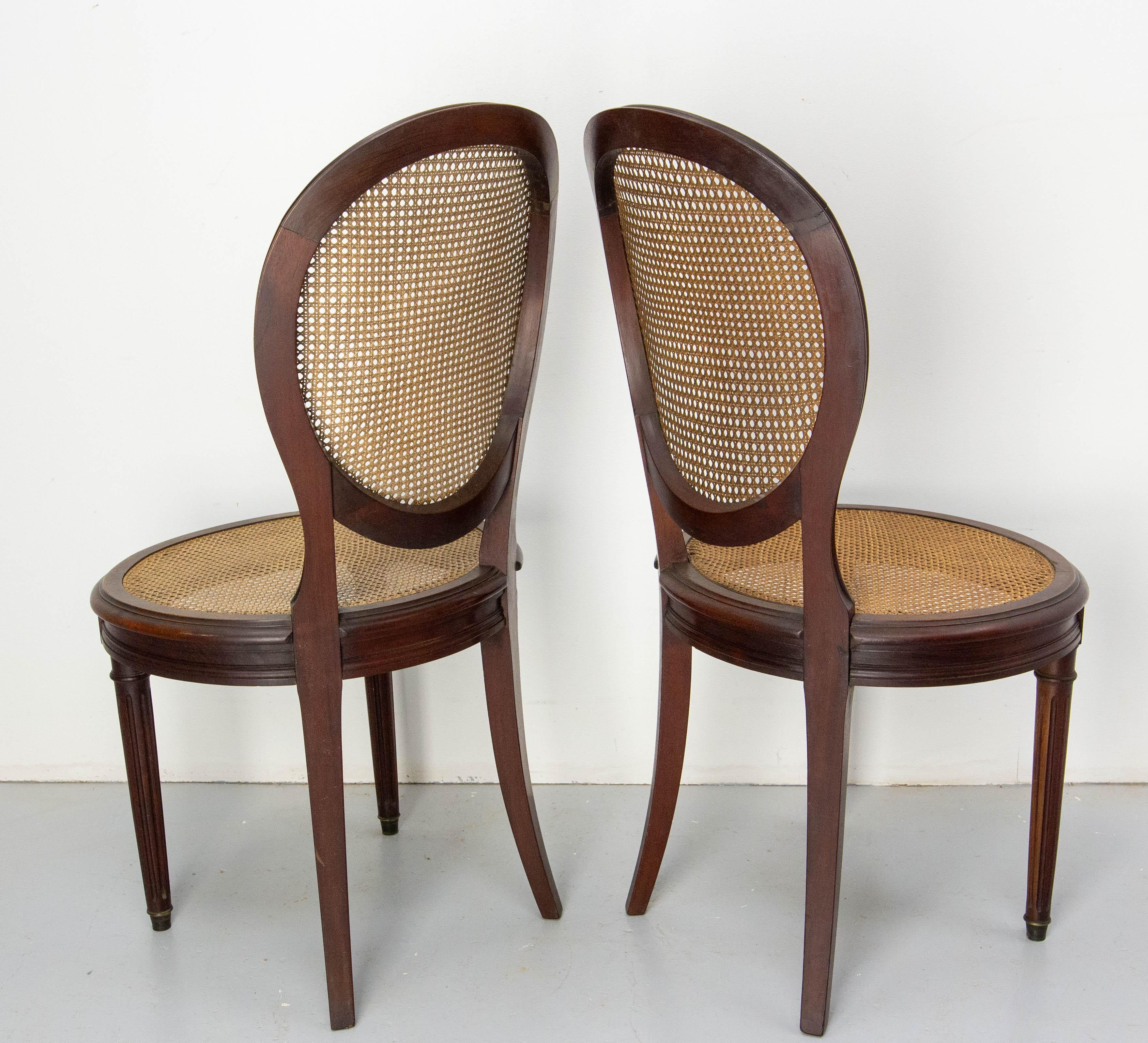 Set of Four Chairs & Two Armchairs Wood  & Cane Louis XVI St, French, circa 1900 For Sale 9