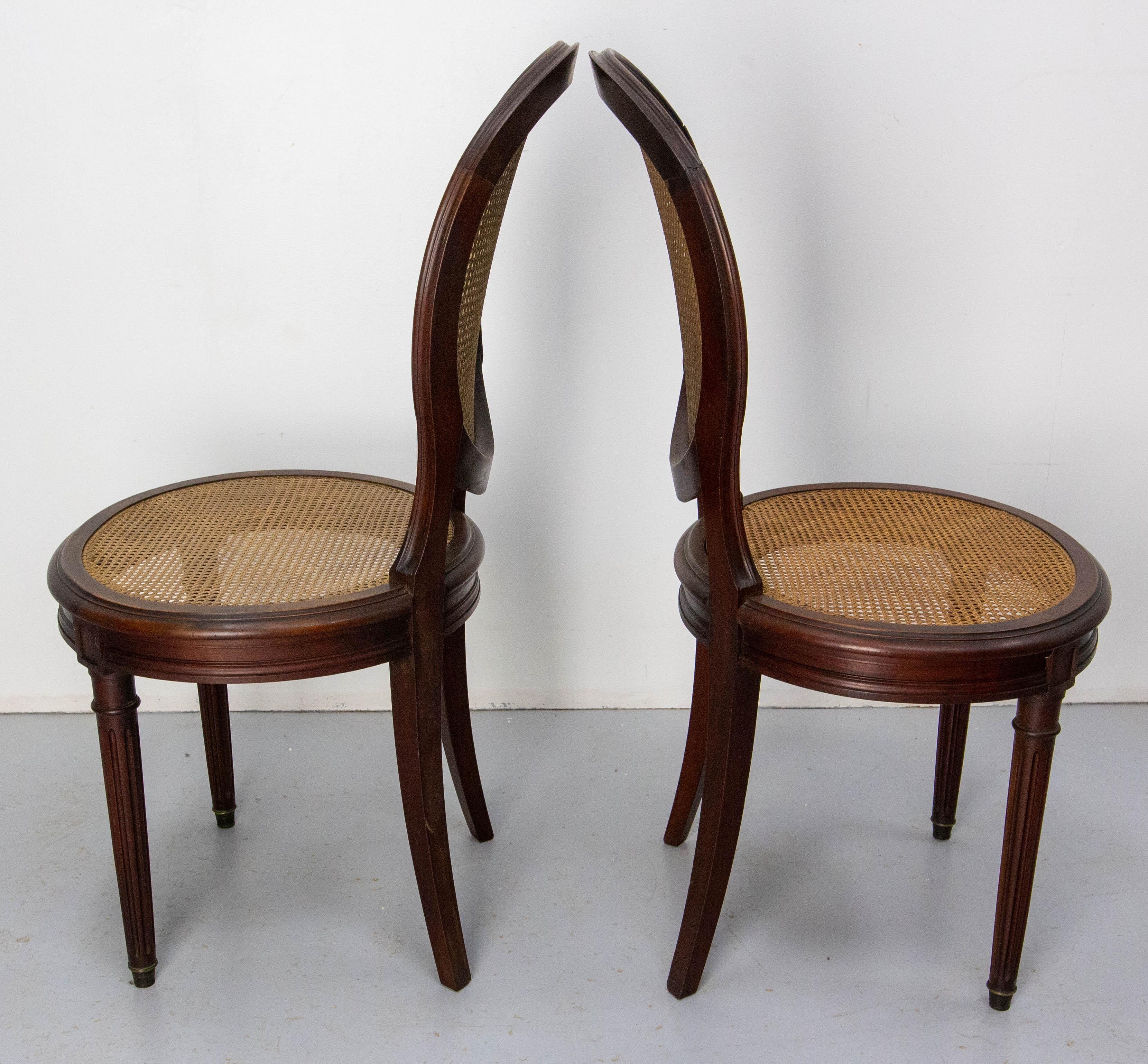 Set of Four Chairs & Two Armchairs Wood  & Cane Louis XVI St, French, circa 1900 For Sale 10